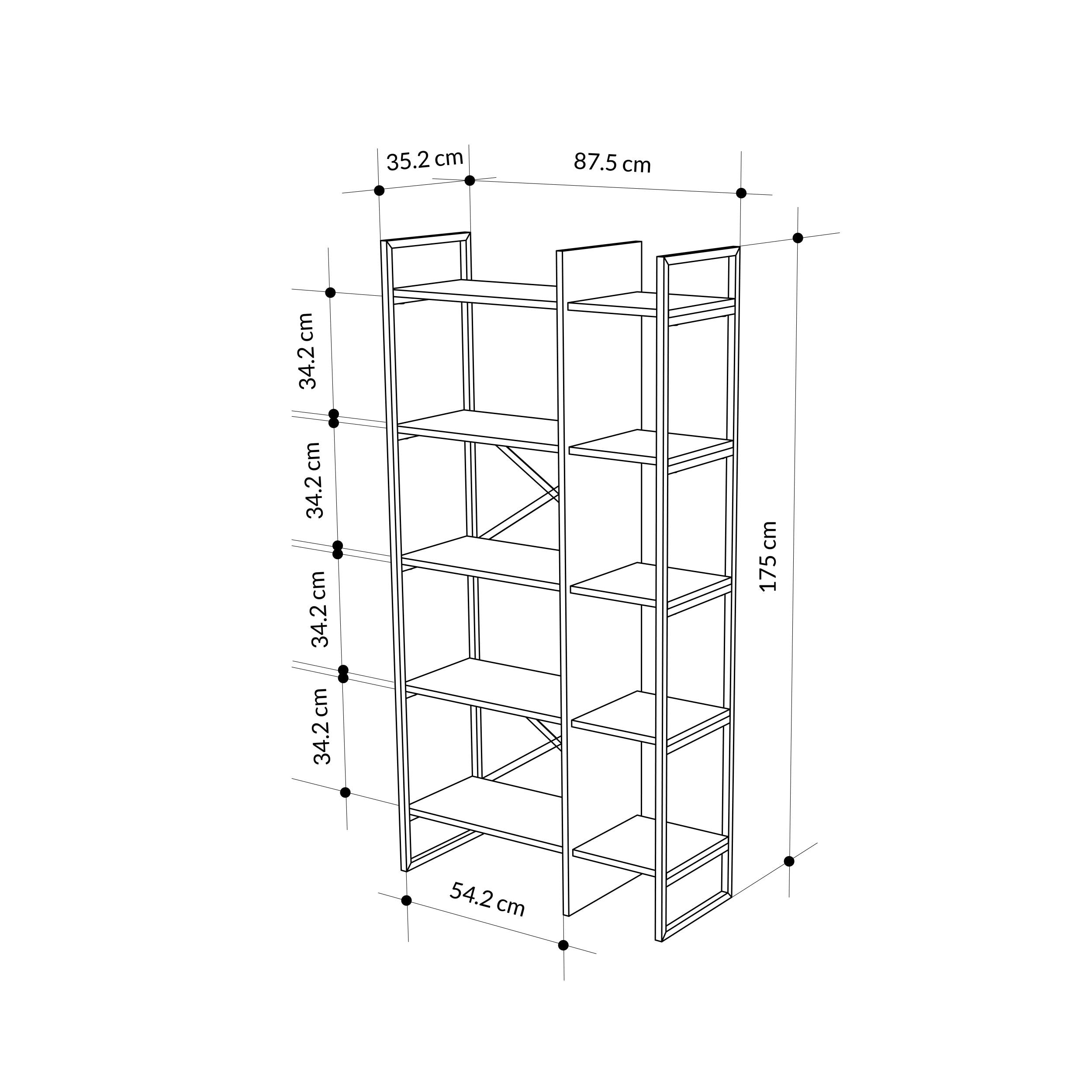 Decortieliving - Detroit Industrial Bookcase Shelving Unit Oak - Black 87.5 x 175 cm