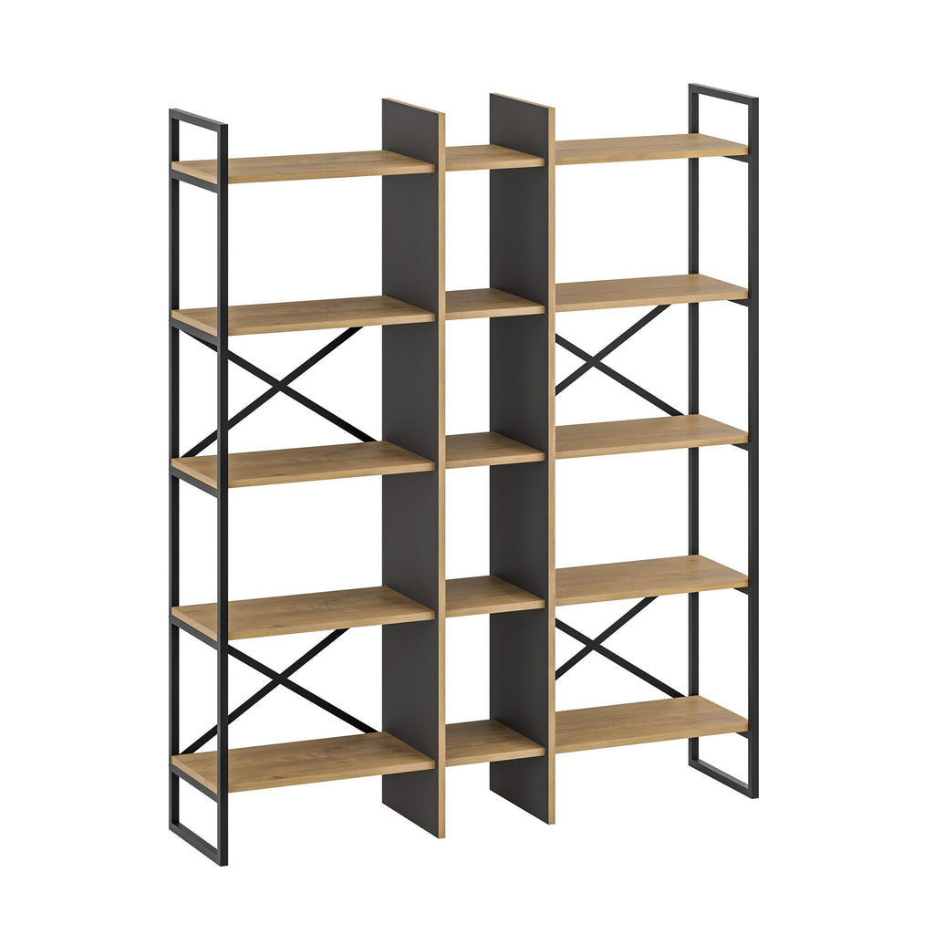 Decortieliving - Detroit Industrial Bookcase Shelving Unit Oak - Black 143,5 x 175 cm