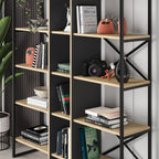Decortieliving - Detroit Industrial Bookcase Shelving Unit Oak - Black 143,5 x 175 cm