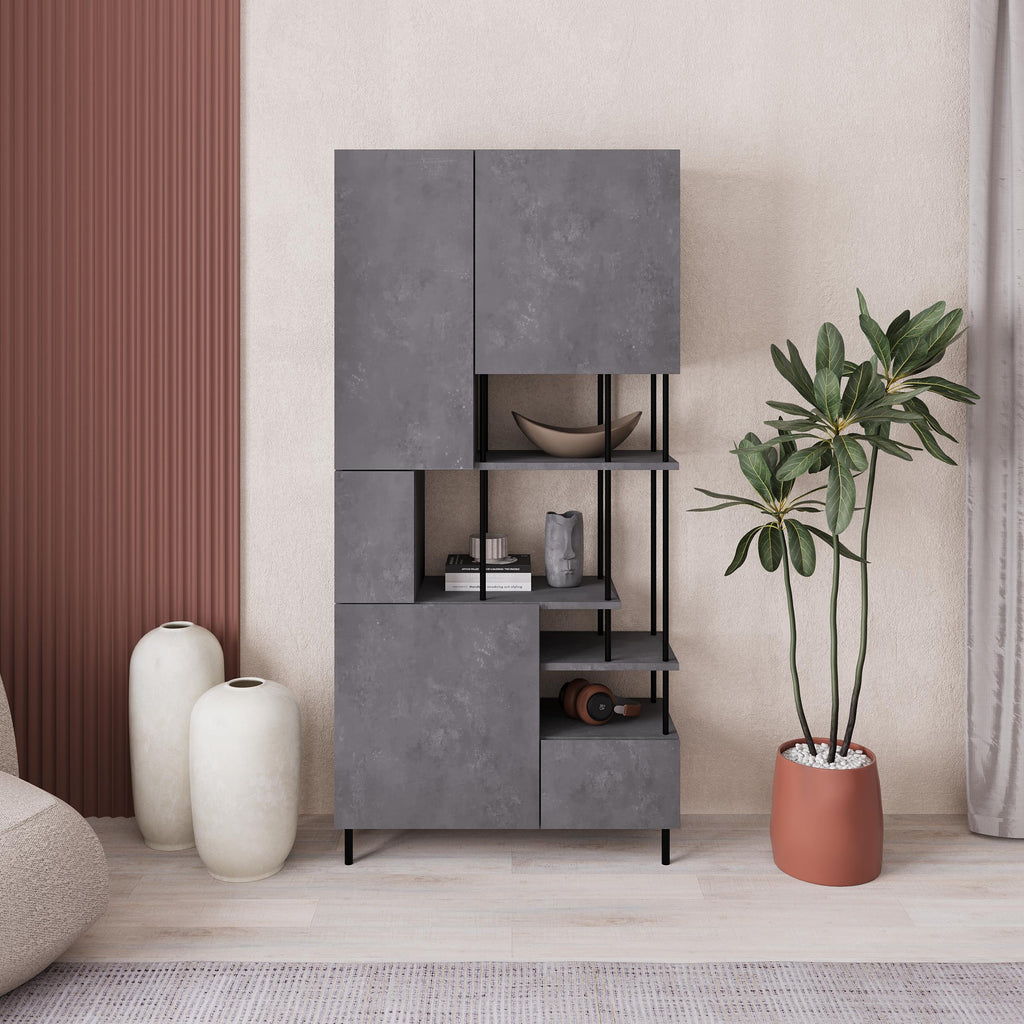 Bibliothèque Key – Armoire de rangement moderne à 5 portes avec étagères