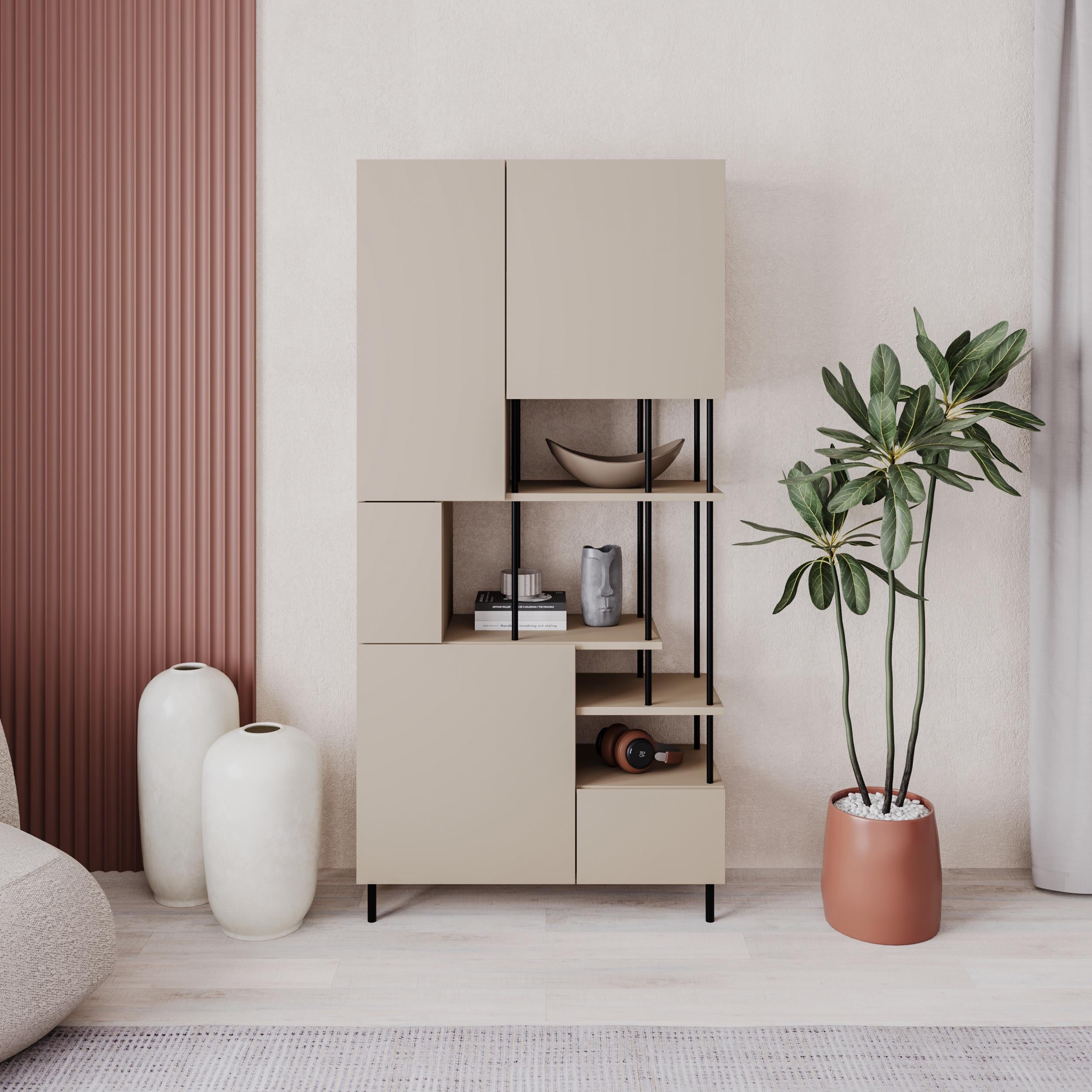 Bibliothèque Key – Armoire de rangement moderne à 5 portes avec étagères