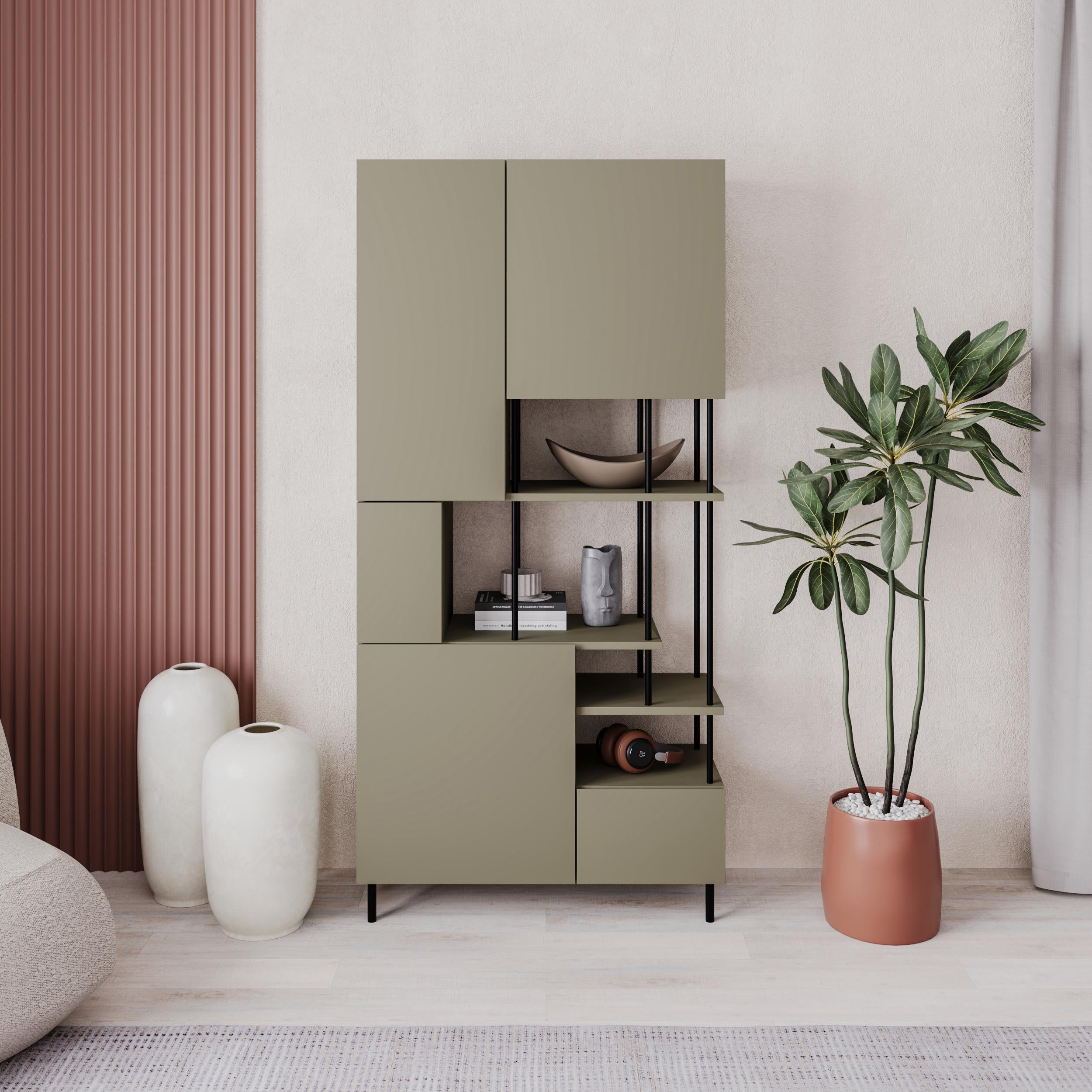 Bibliothèque Key – Armoire de rangement moderne à 5 portes avec étagères