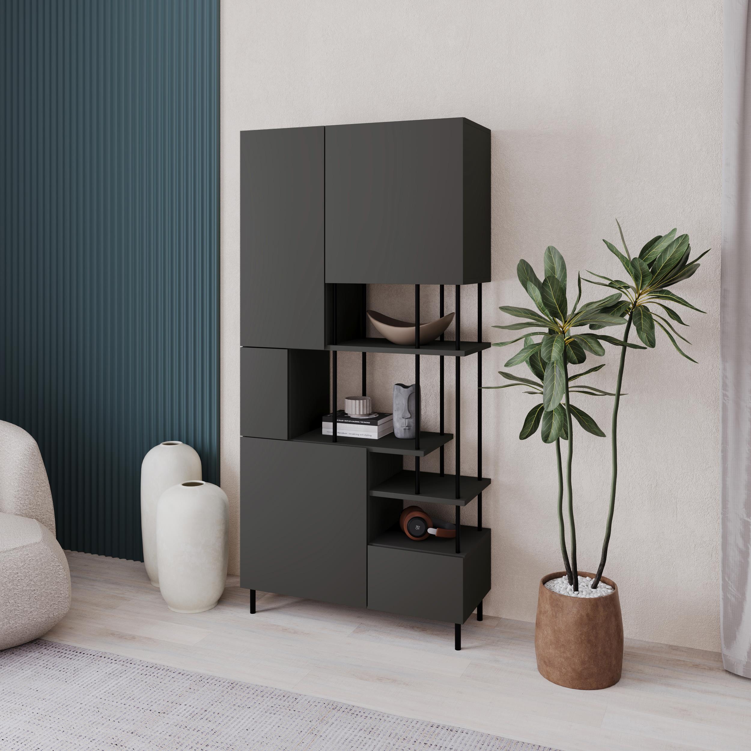 Bibliothèque Key – Armoire de rangement moderne à 5 portes avec étagères