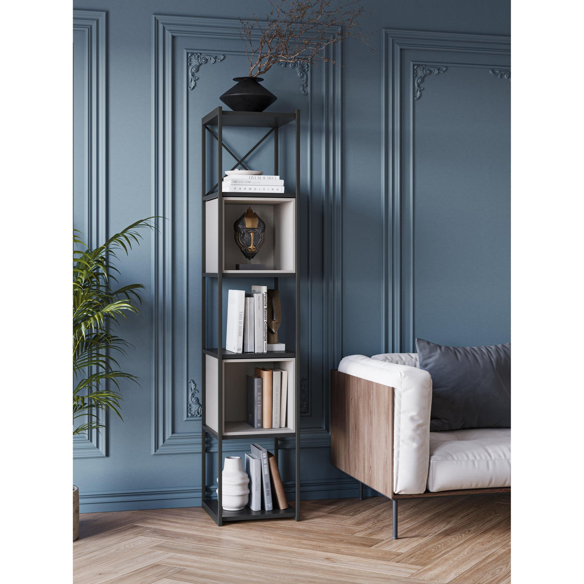 Decortieliving - Vale Mini Industrial Bookcase Set 39 x 36.2 x 179 cm