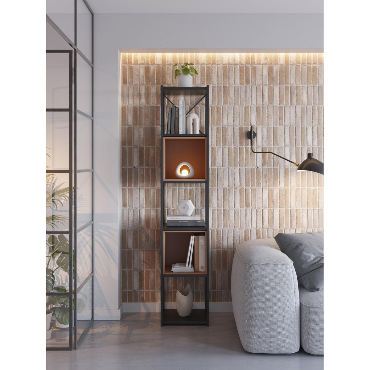 Decortieliving - Vale Mini Industrial Bookcase Set 39 x 36.2 x 179 cm