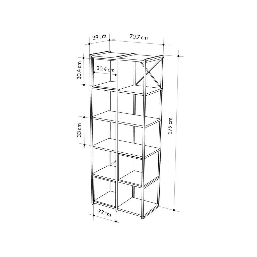 Decortieliving - Vale Midi Industrial Bookcase Set 39 x 70.7 x 179 cm