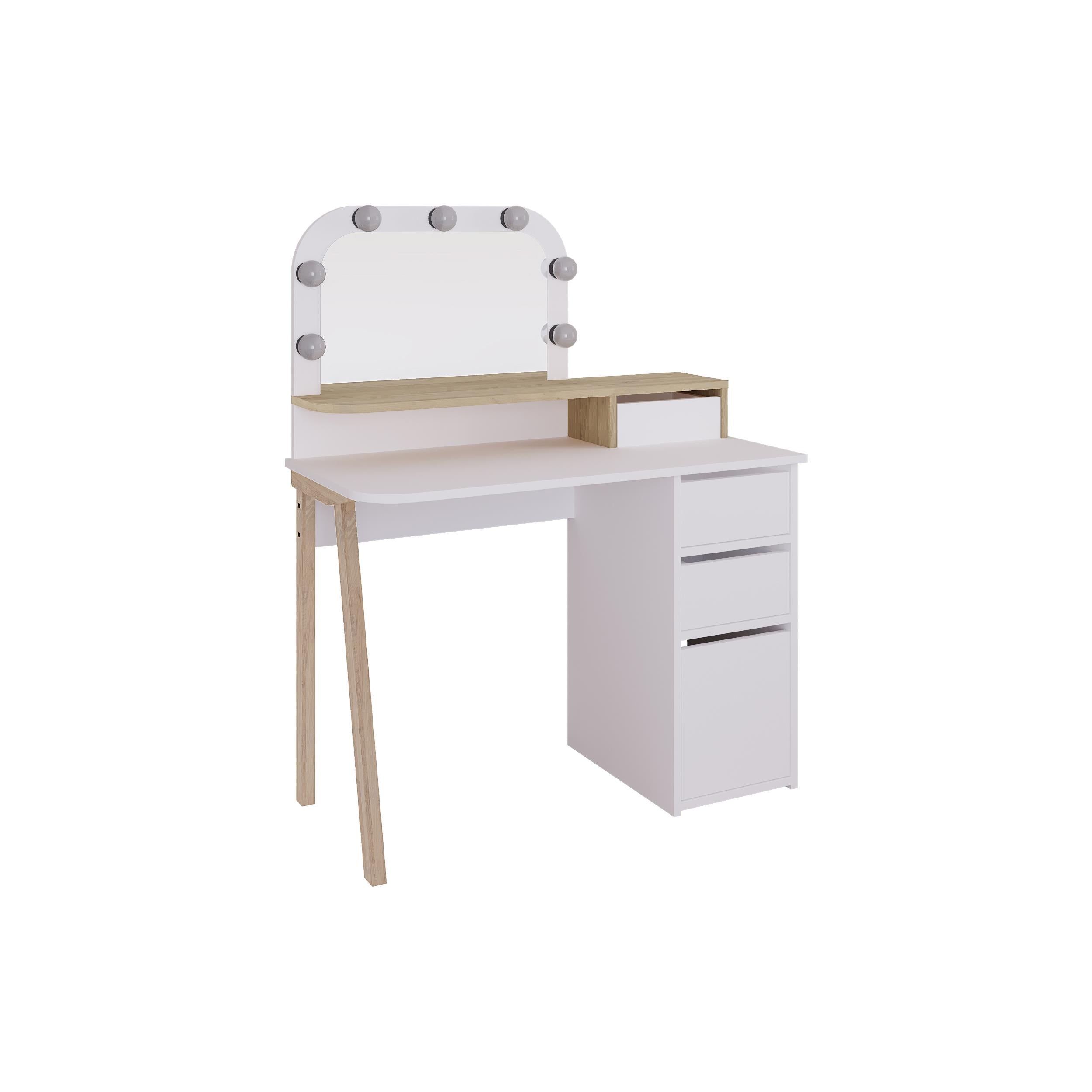 Coiffeuse Avien – Miroir LED, 3 tiroirs et meuble de rangement