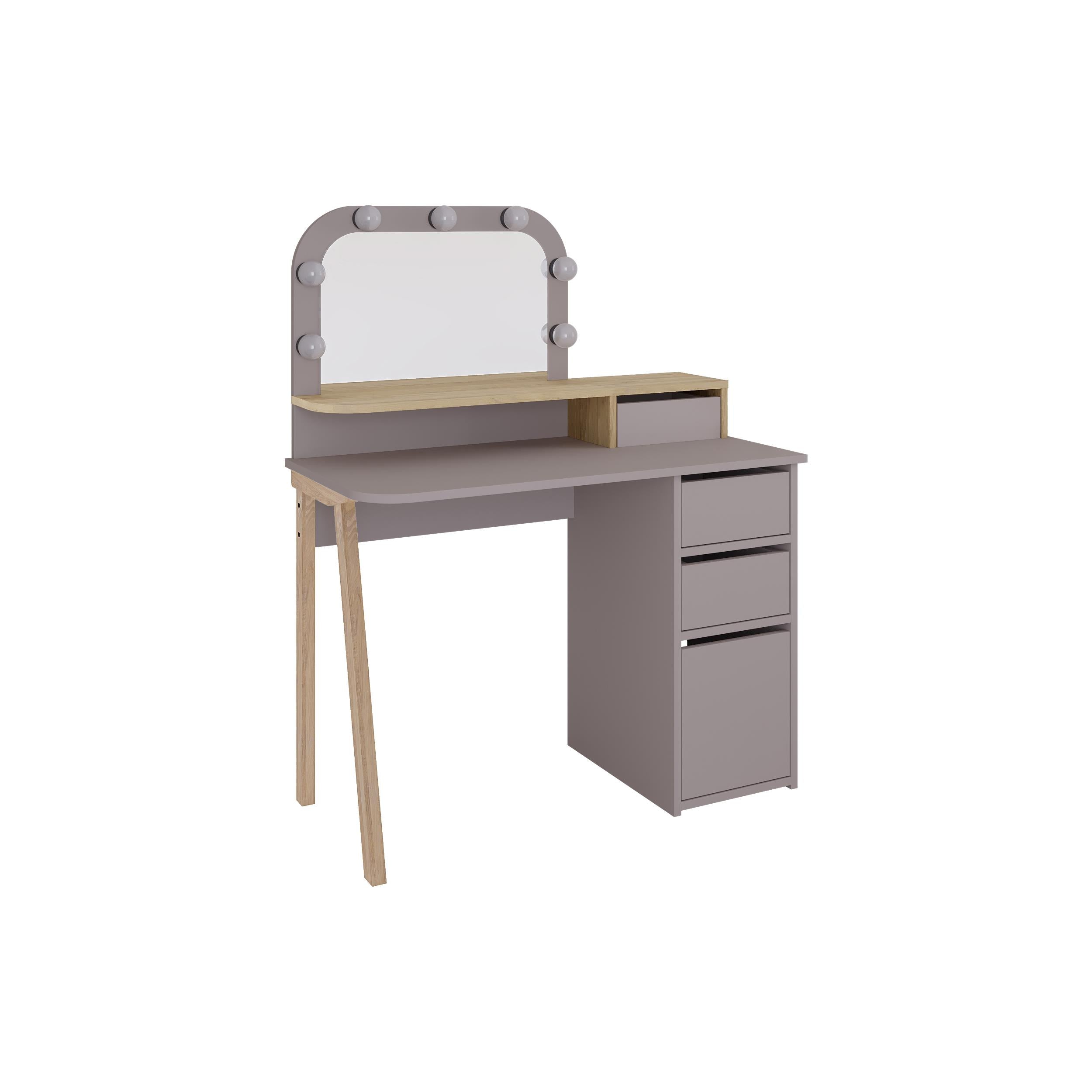 Coiffeuse Avien – Miroir LED, 3 tiroirs et meuble de rangement