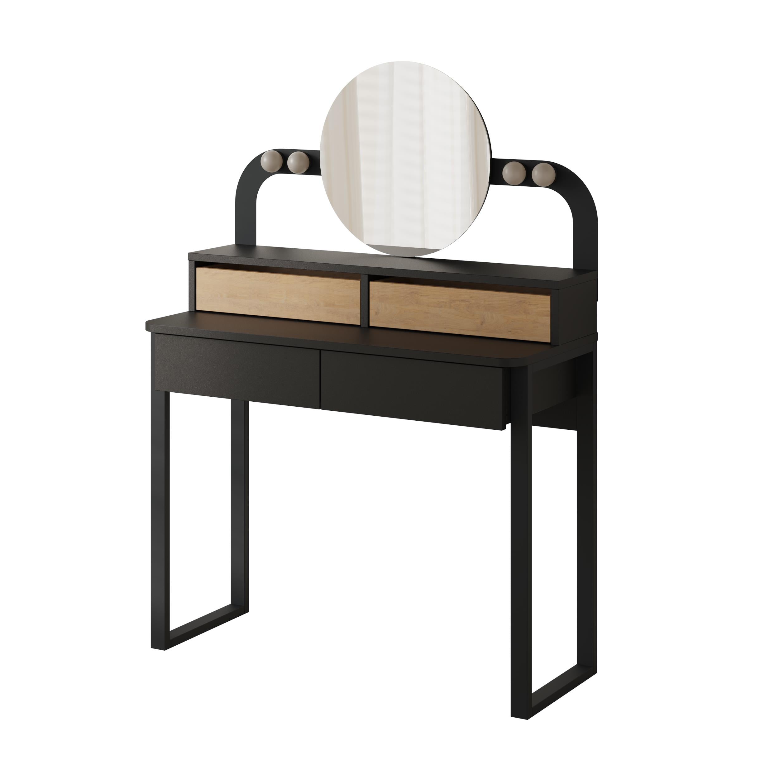 Coiffeuse Lora avec miroir rond à LED