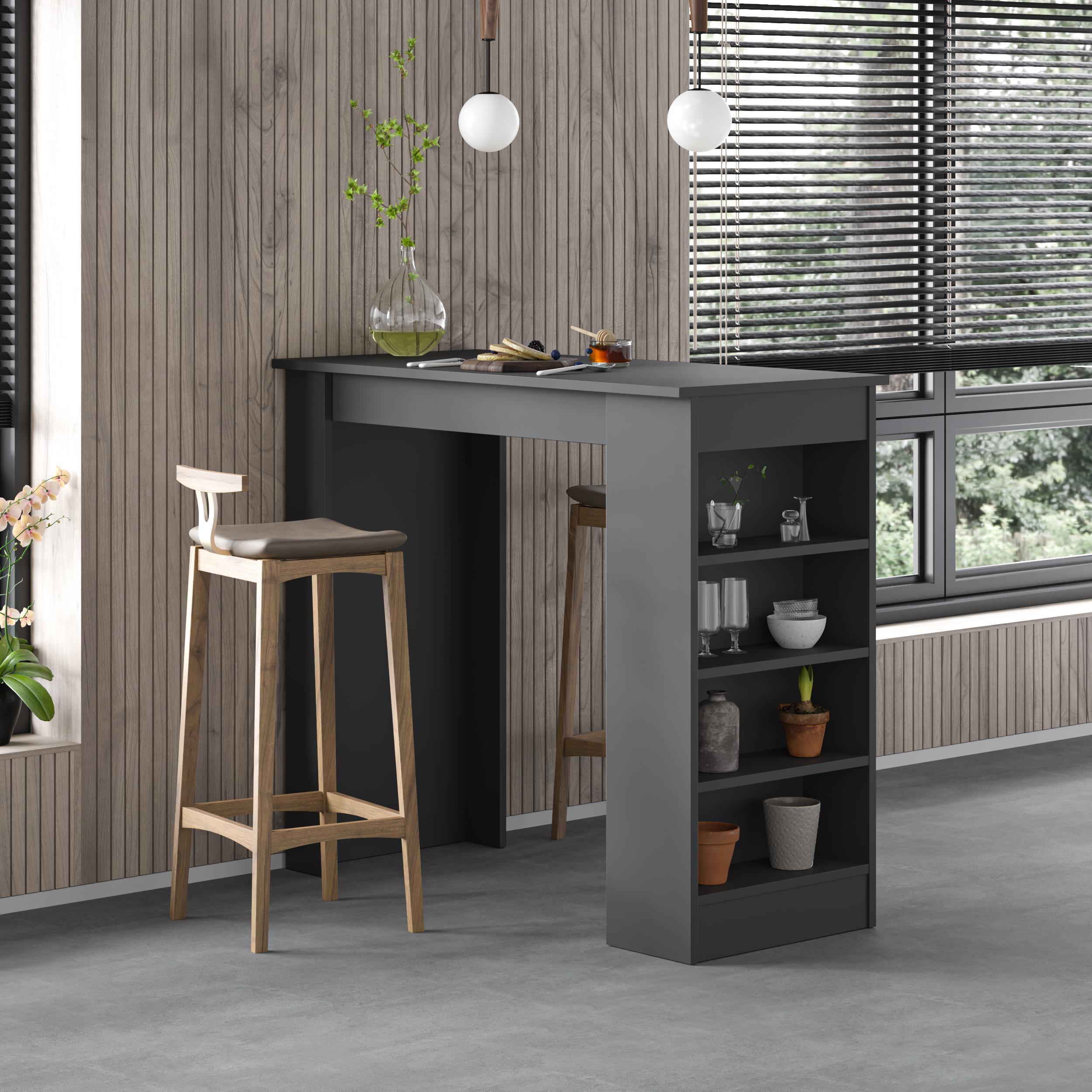 Table de bar de cuisine moderne Swallow – Table à manger avec étagères de rangement