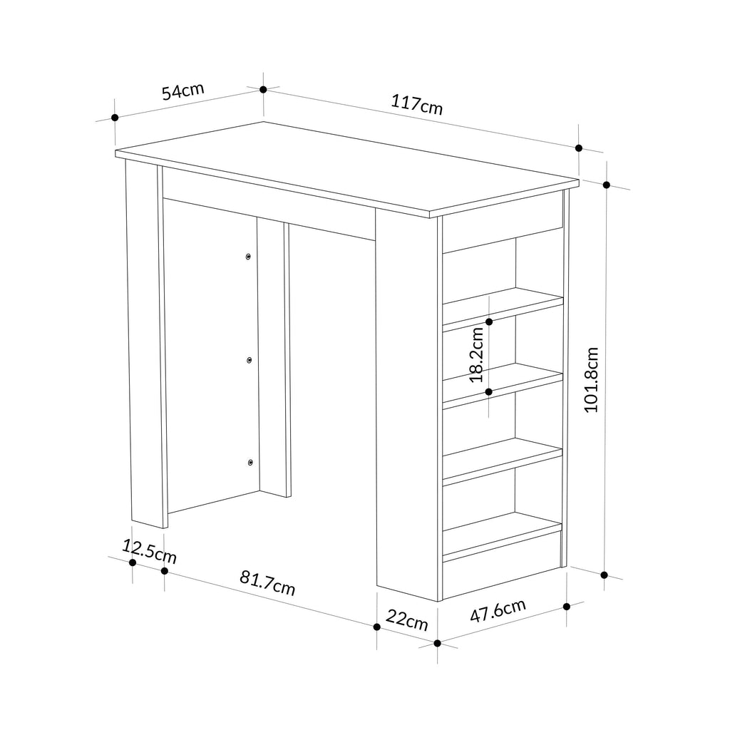 Table de bar de cuisine moderne Swallow – Table à manger avec étagères de rangement
