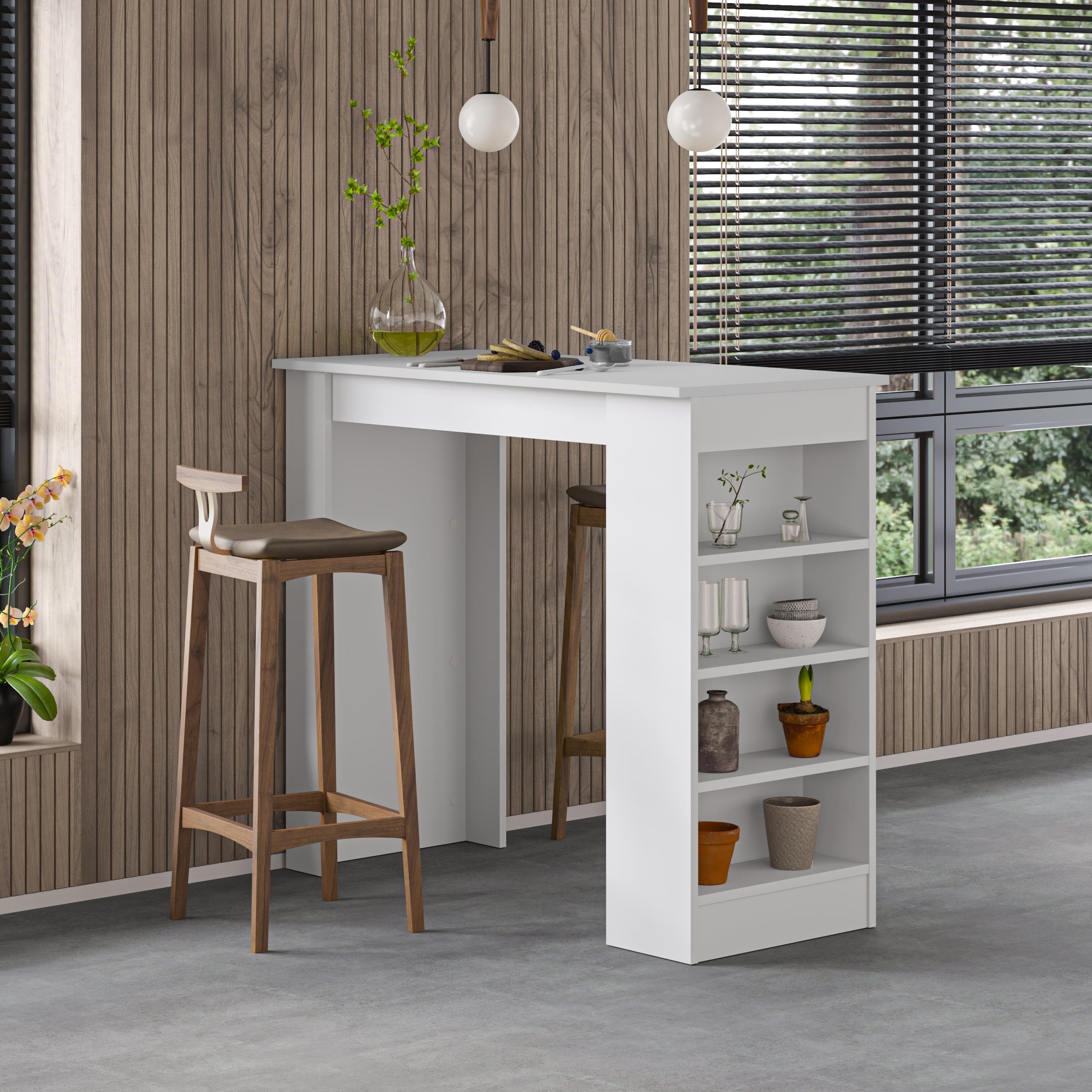 Table de bar de cuisine moderne Swallow – Table à manger avec étagères de rangement