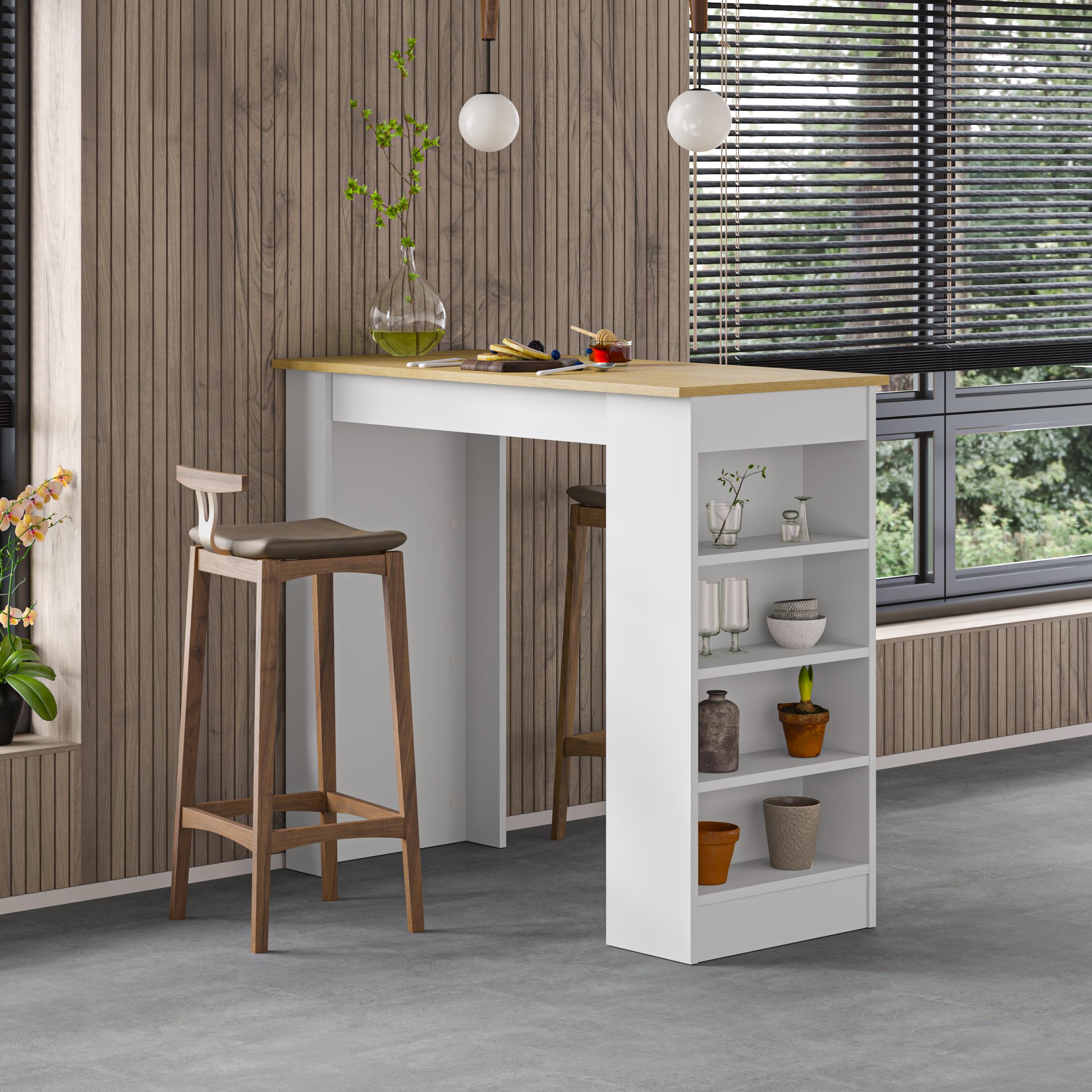 Table de bar de cuisine moderne Swallow – Table à manger avec étagères de rangement