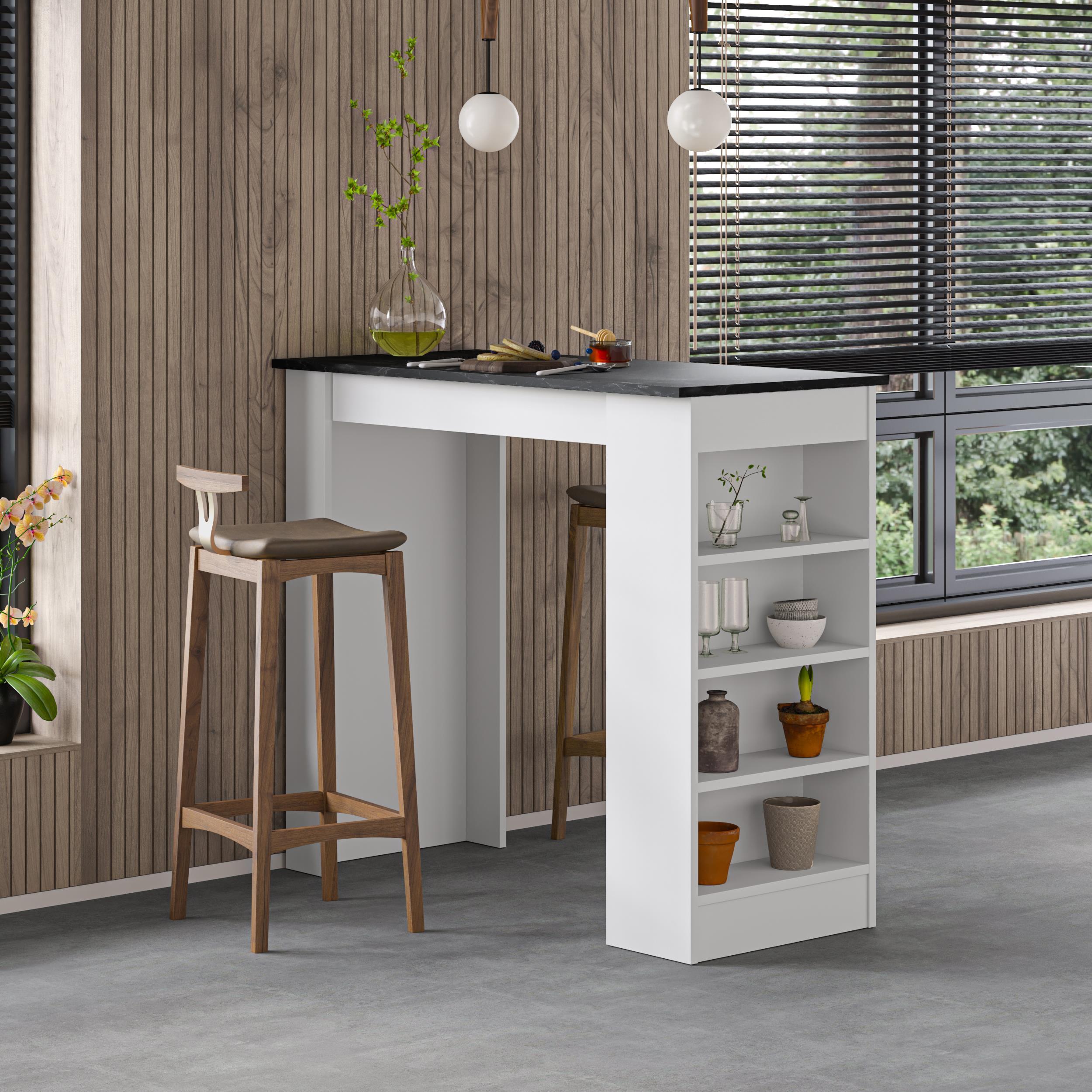 Table de bar de cuisine moderne Swallow – Table à manger avec étagères de rangement