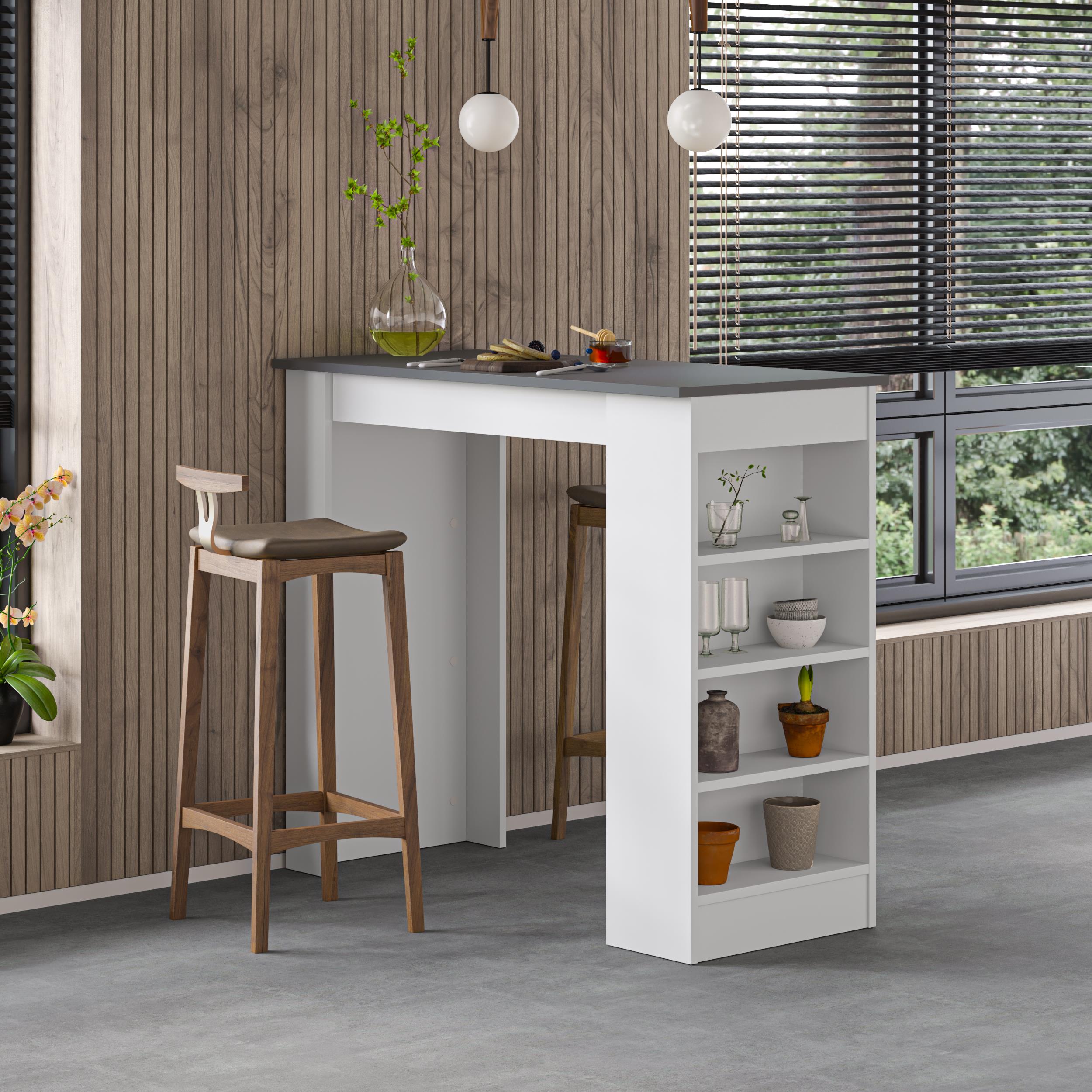 Table de bar de cuisine moderne Swallow – Table à manger avec étagères de rangement
