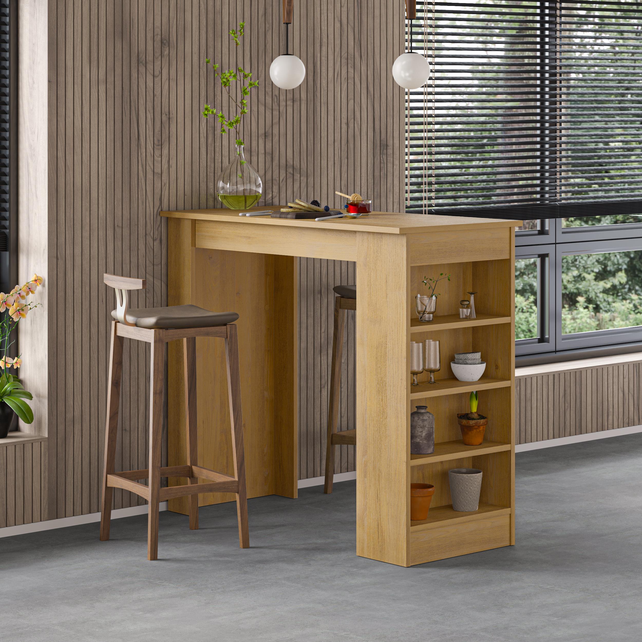 Table de bar de cuisine moderne Swallow – Table à manger avec étagères de rangement