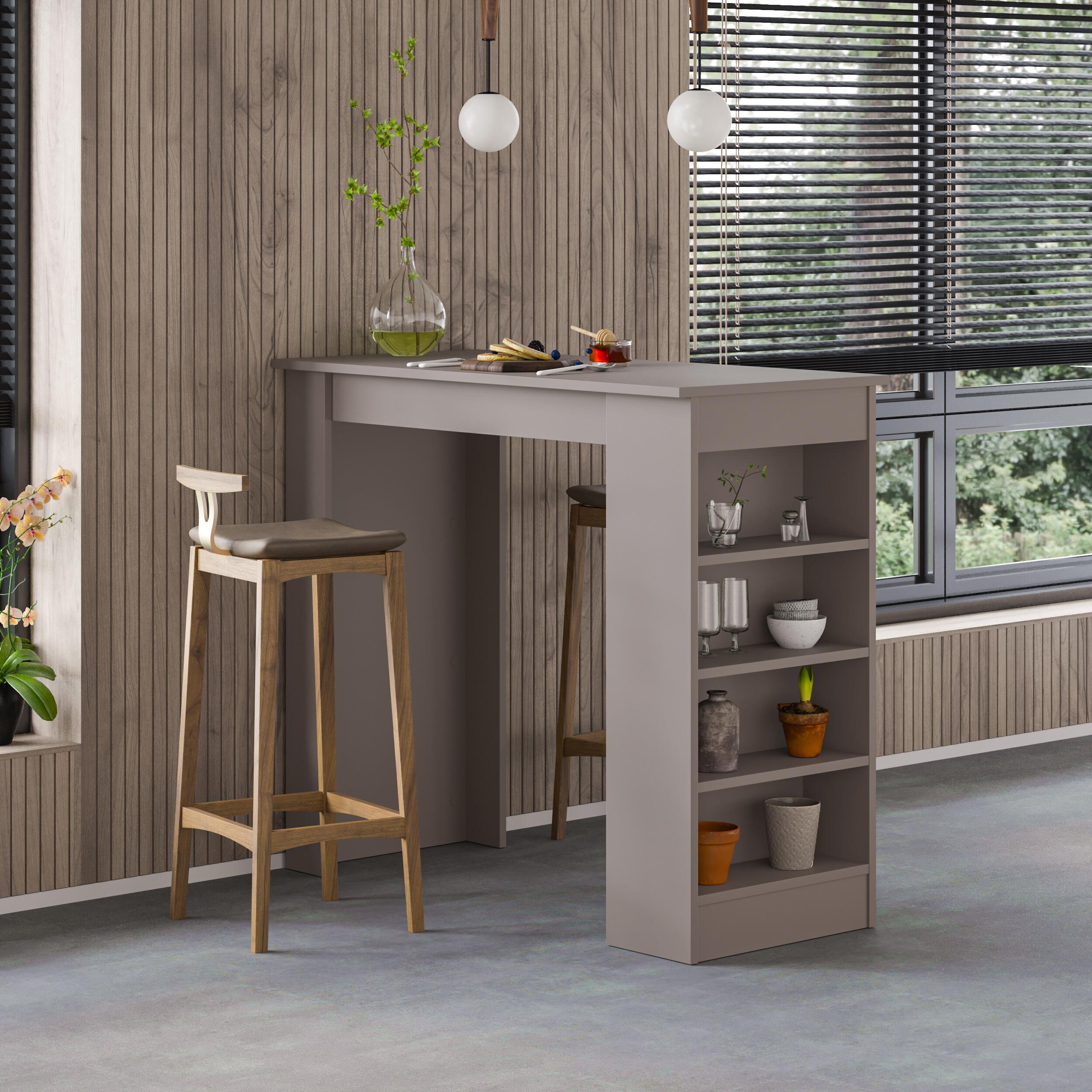 Table de bar de cuisine moderne Swallow – Table à manger avec étagères de rangement