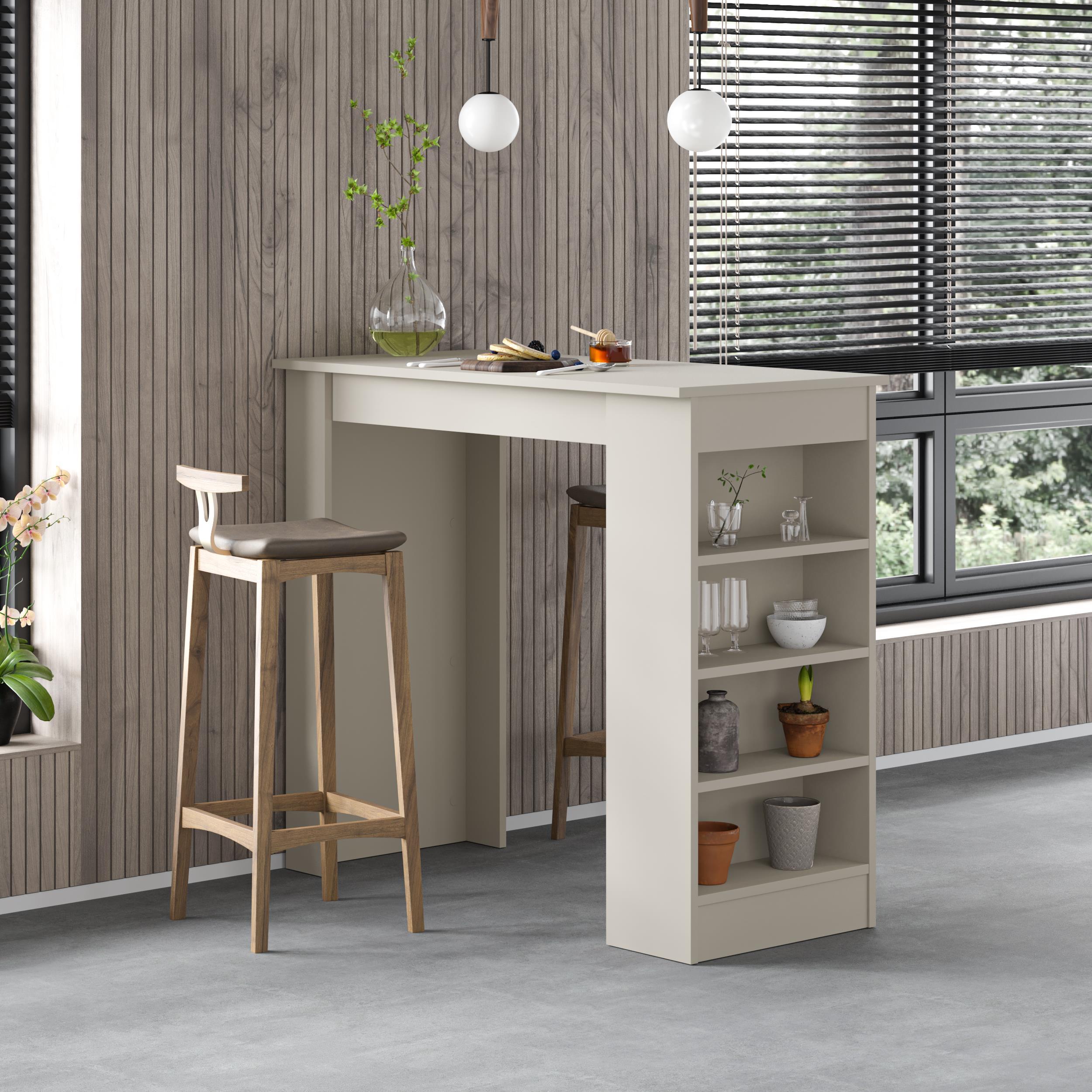 Table de bar de cuisine moderne Swallow – Table à manger avec étagères de rangement