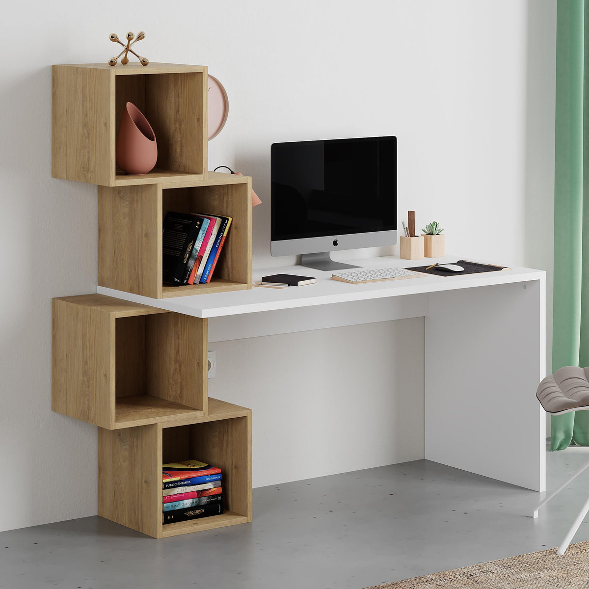 Decortieliving - Balance Modern Desk With Shelves 153.5cm