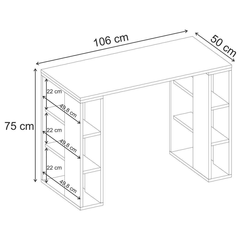 Bureau d'étude Colmar – 106 cm – Bureau moderne avec étagères de rangement