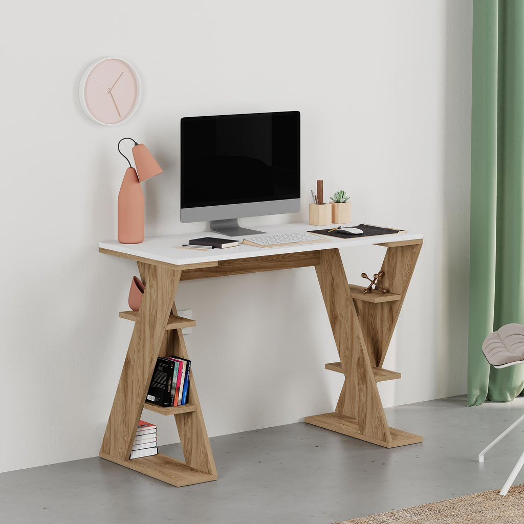 Decortieliving - Papillon Modern Study Desk with Shelves - W 106 cm