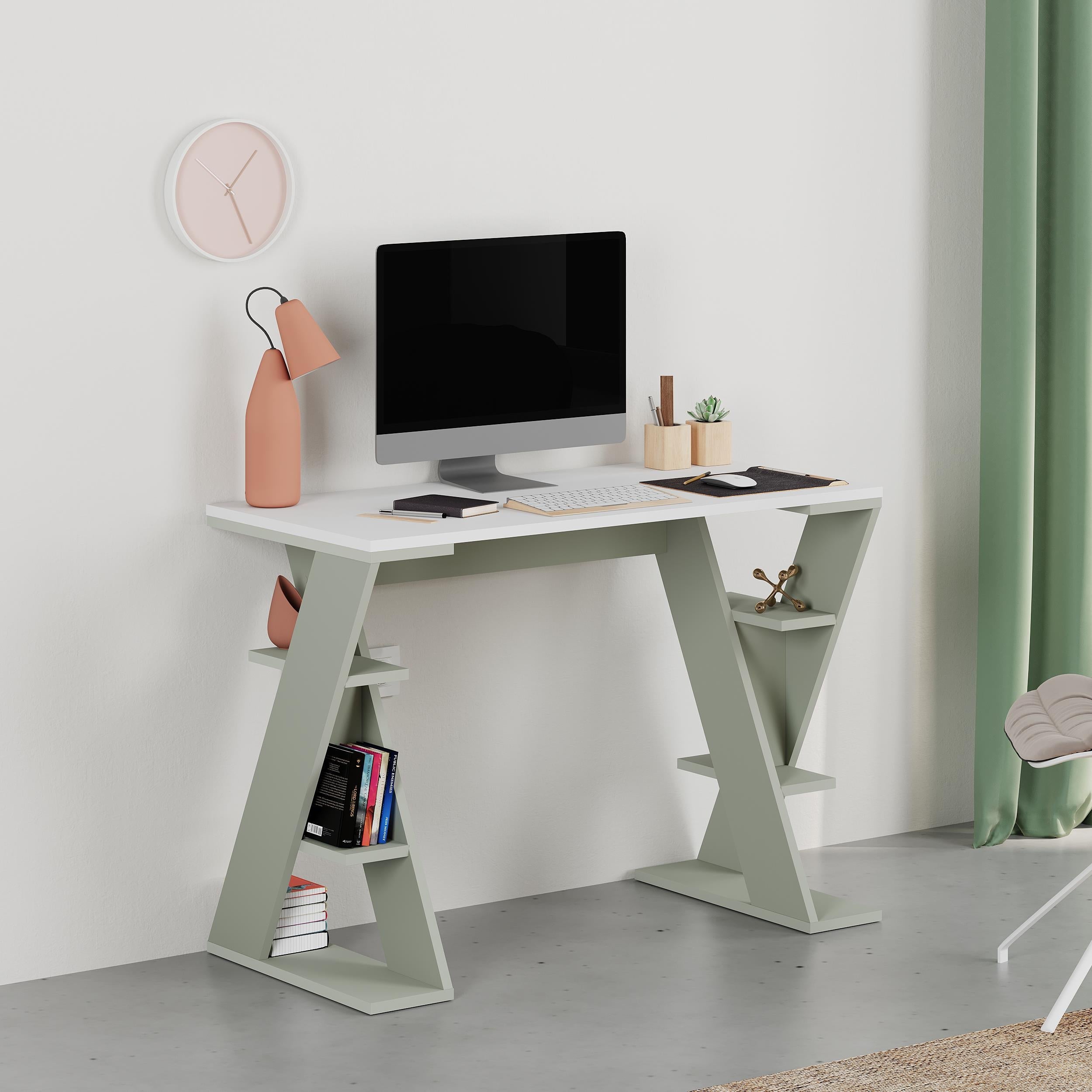 Decortieliving - Papillon Modern Study Desk with Shelves - W 106 cm