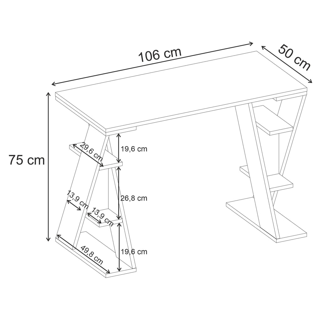 Decortieliving - Papillon Modern Study Desk with Shelves - W 106 cm