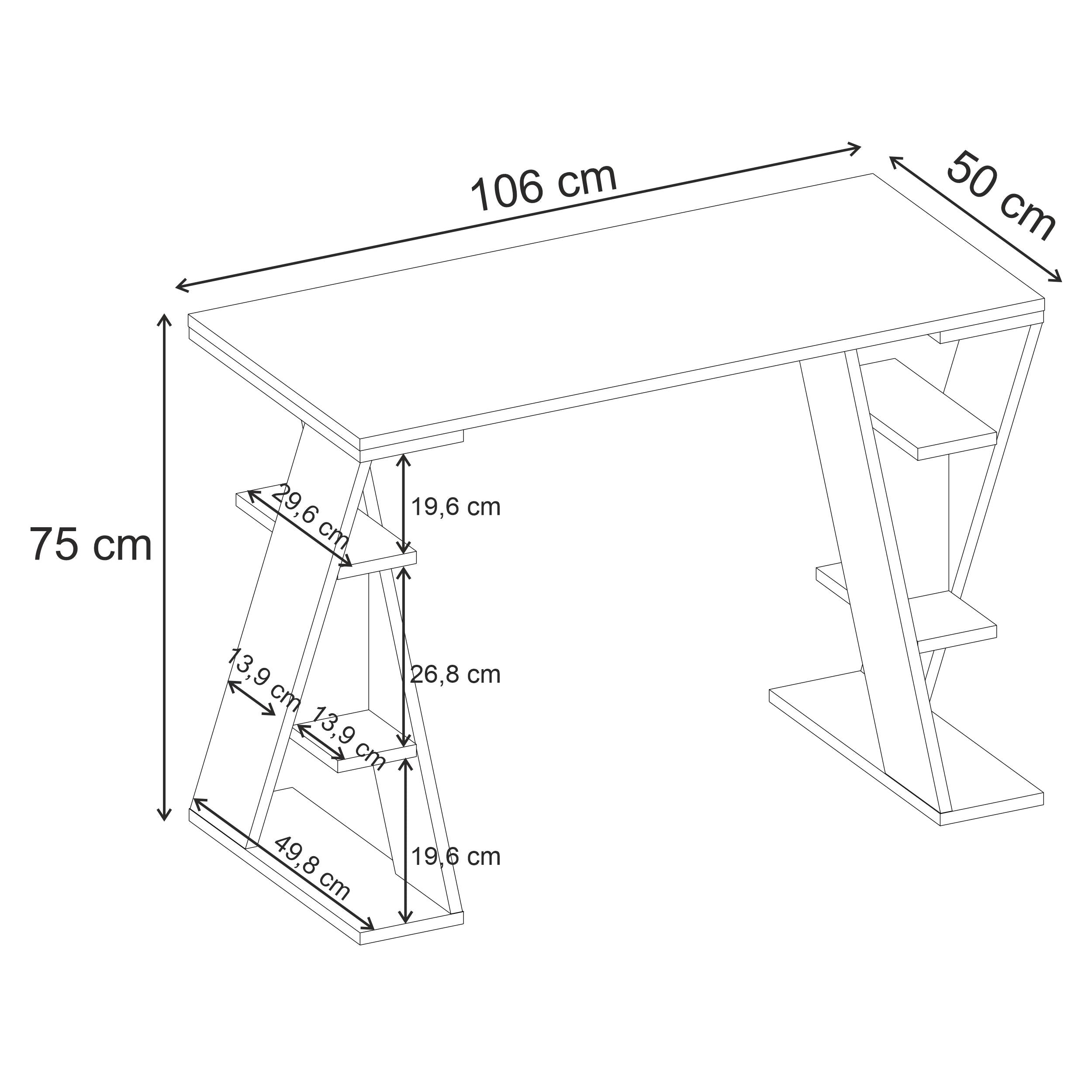 Decortieliving - Papillon Modern Study Desk with Shelves - W 106 cm
