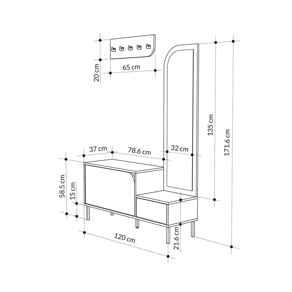 Meuble d'entrée Mila 3-en-1 avec miroir et range-chaussures
