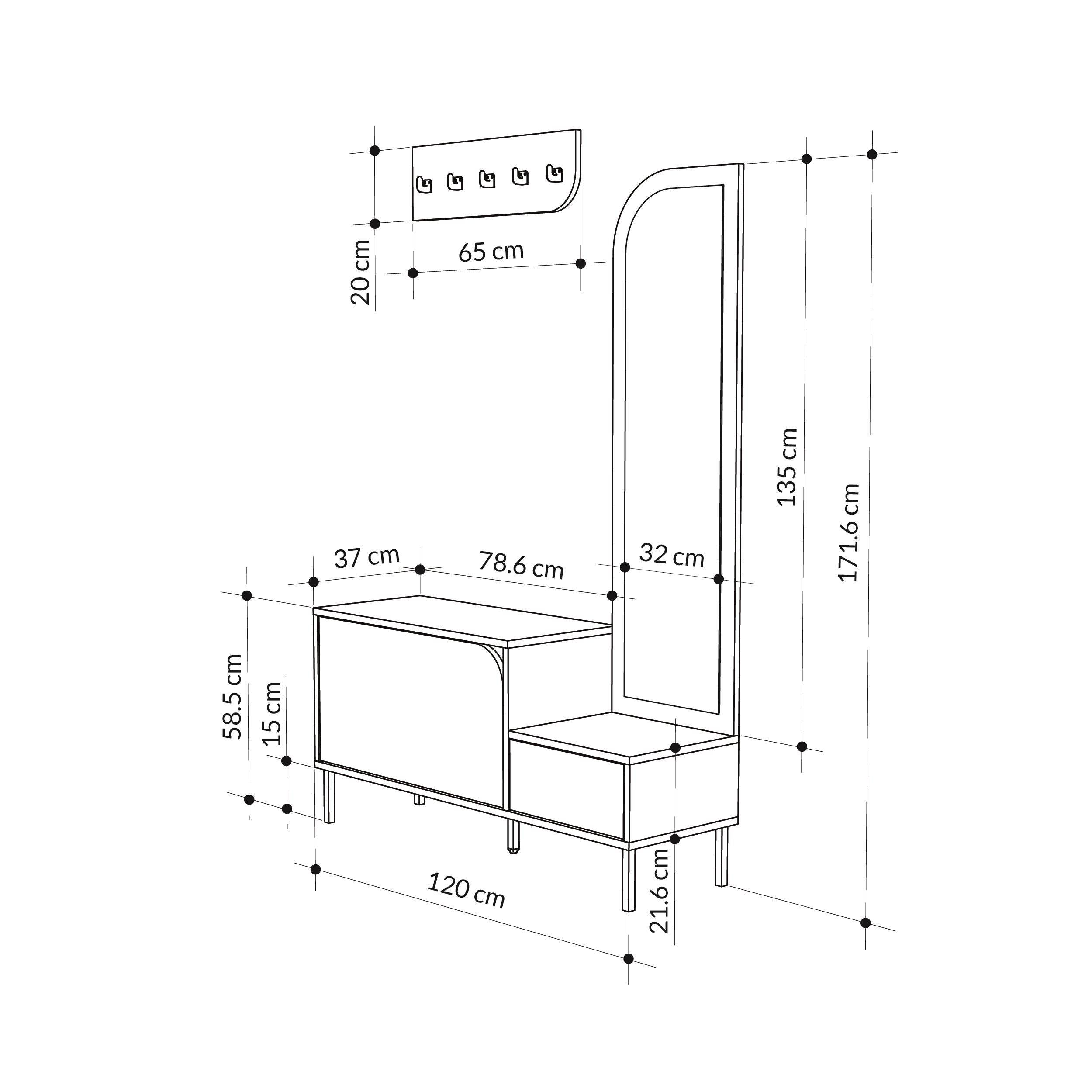 Meuble d'entrée Mila 3-en-1 avec miroir et range-chaussures
