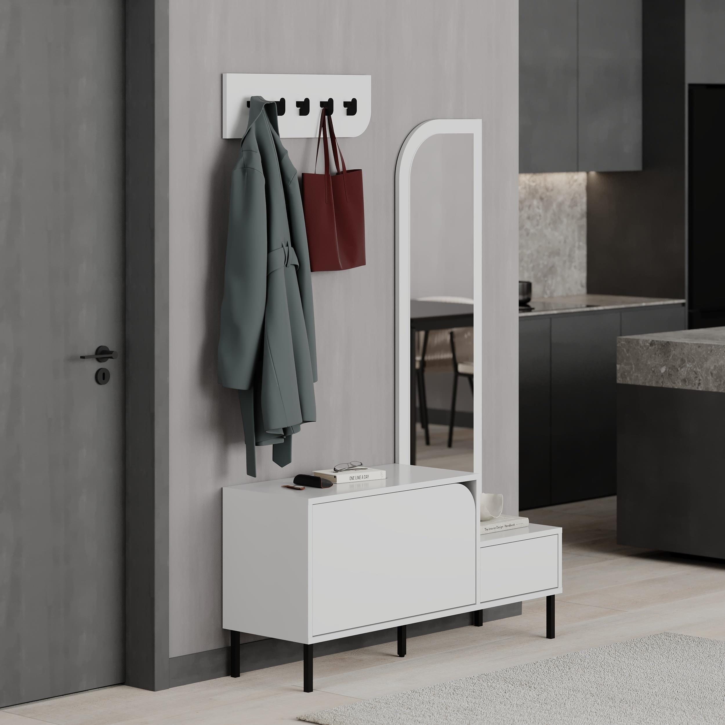 Meuble d'entrée Mila 3-en-1 avec miroir et range-chaussures