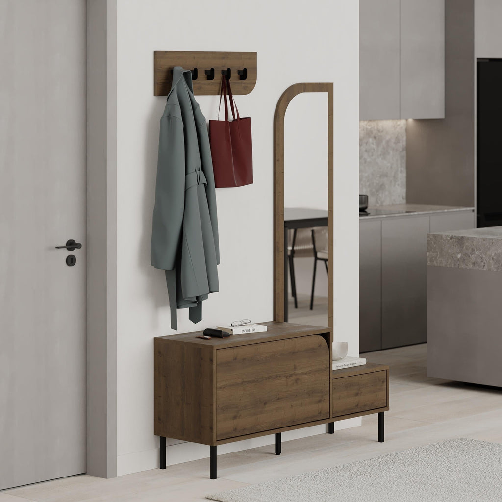 Meuble d'entrée Mila 3-en-1 avec miroir et range-chaussures