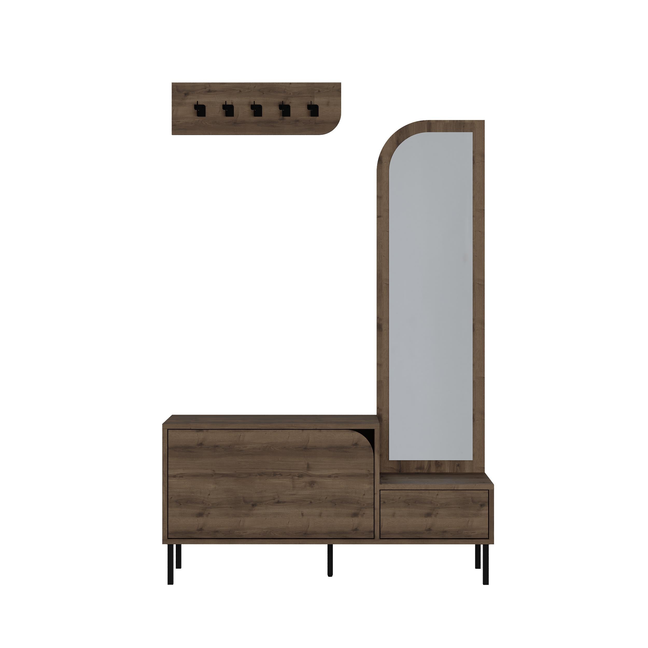 Meuble d'entrée Mila 3-en-1 avec miroir et range-chaussures