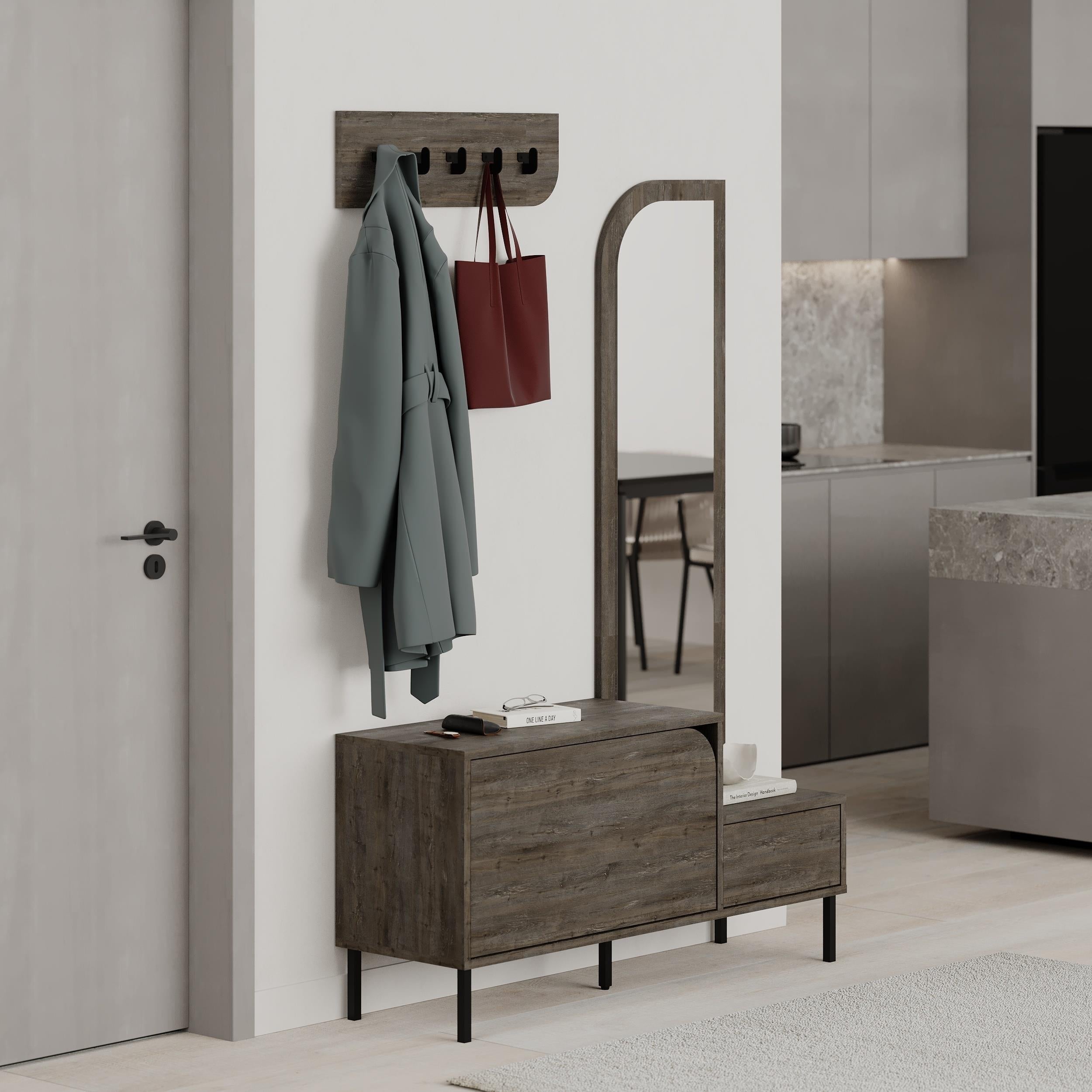 Meuble d'entrée Mila 3-en-1 avec miroir et range-chaussures