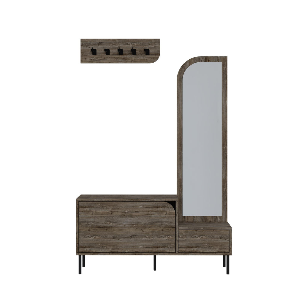 Meuble d'entrée Mila 3-en-1 avec miroir et range-chaussures