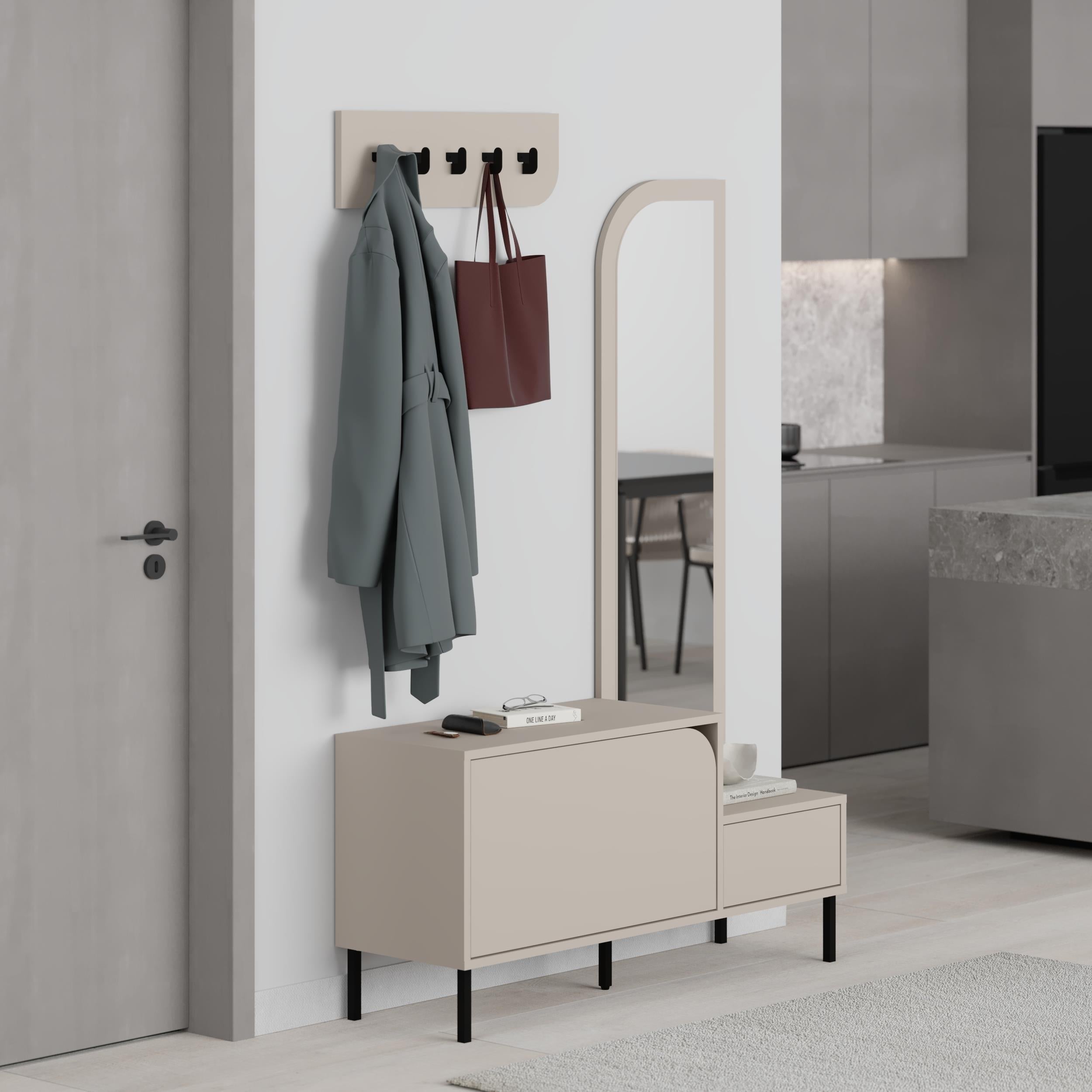 Meuble d'entrée Mila 3-en-1 avec miroir et range-chaussures