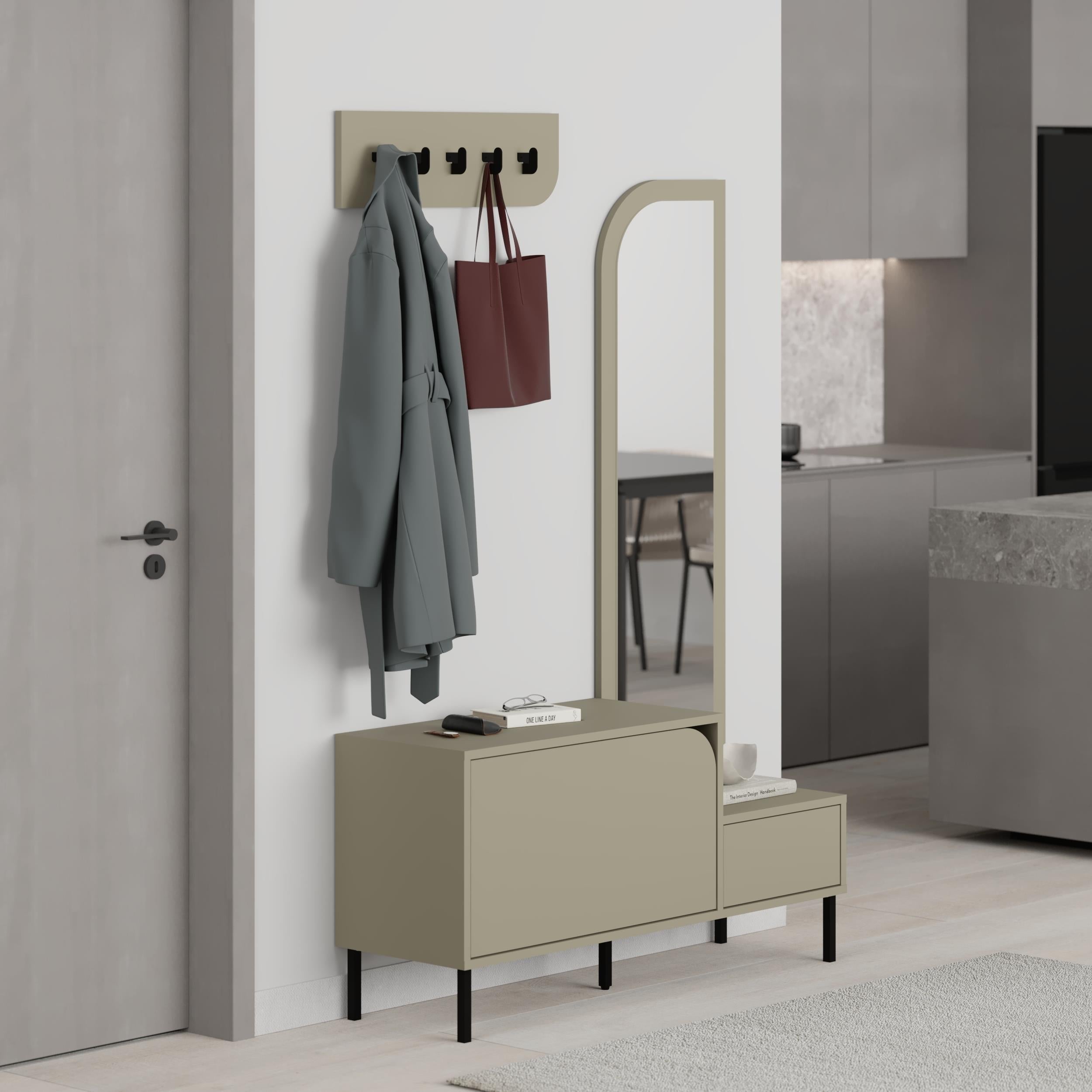 Meuble d'entrée Mila 3-en-1 avec miroir et range-chaussures