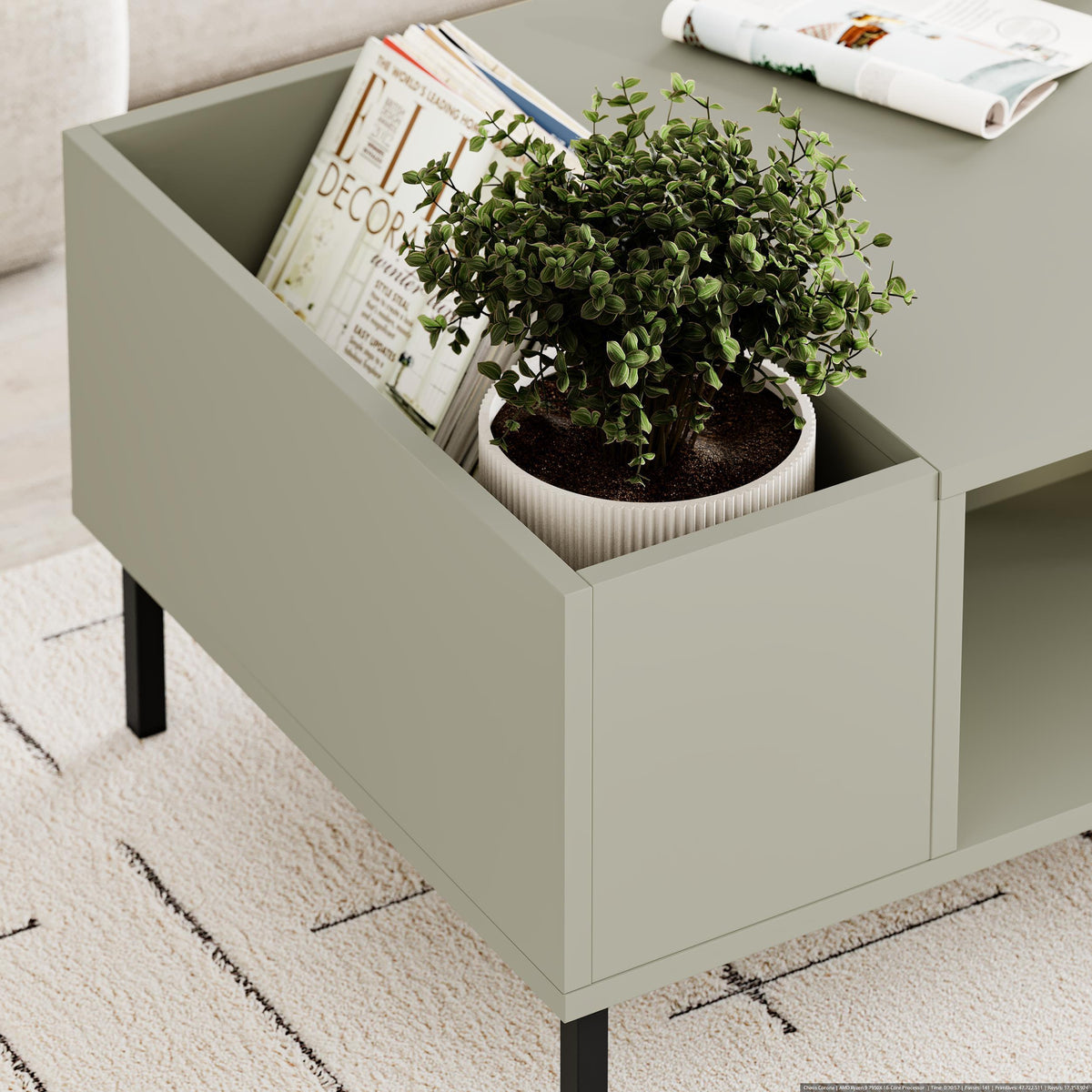 Decortieliving - Vena Modern Coffee Table Ash Green 100 x 60 cm