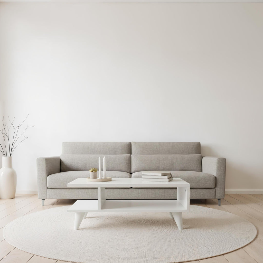 Decortieliving - Titus Modern Coffee Table Open Storage Shelf White 80 x 45 x 32.4 cm