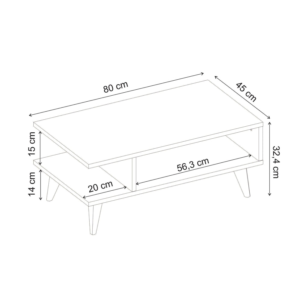 Decortieliving - Titus Modern Coffee Table Open Storage Shelf White 80 x 45 x 32.4 cm