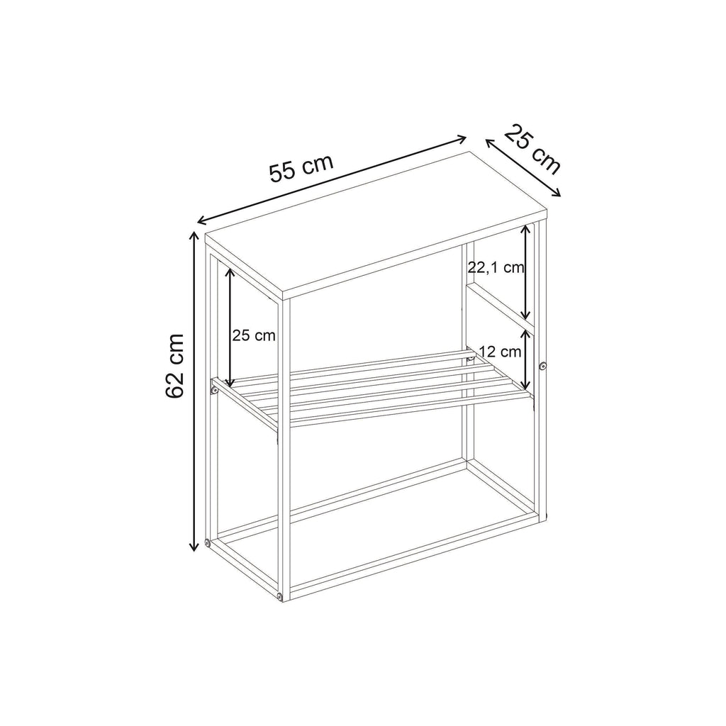 Table d'appoint moderne Tenol avec étagère métallique inclinée