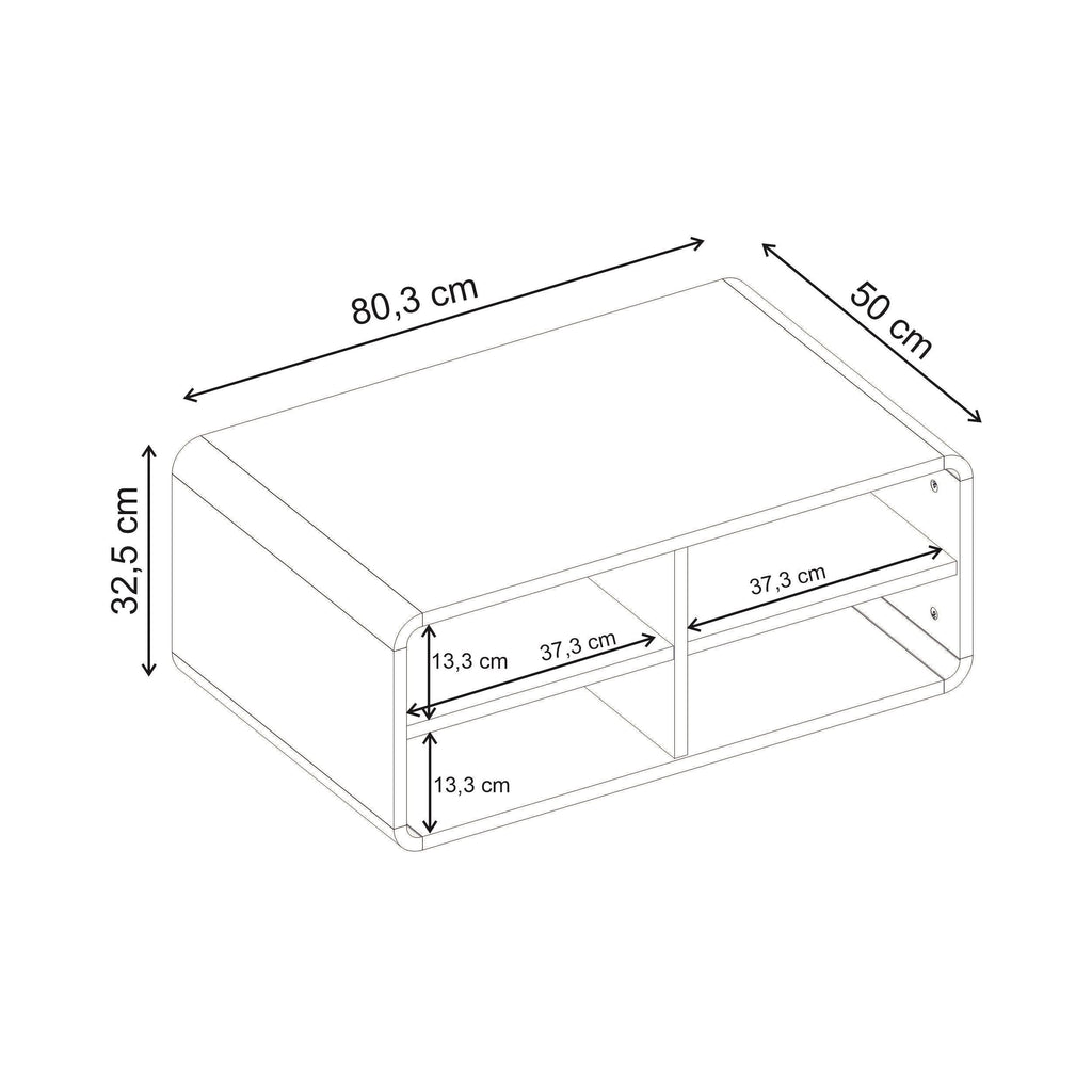 Table basse Rovel en chêne naturel avec étagères