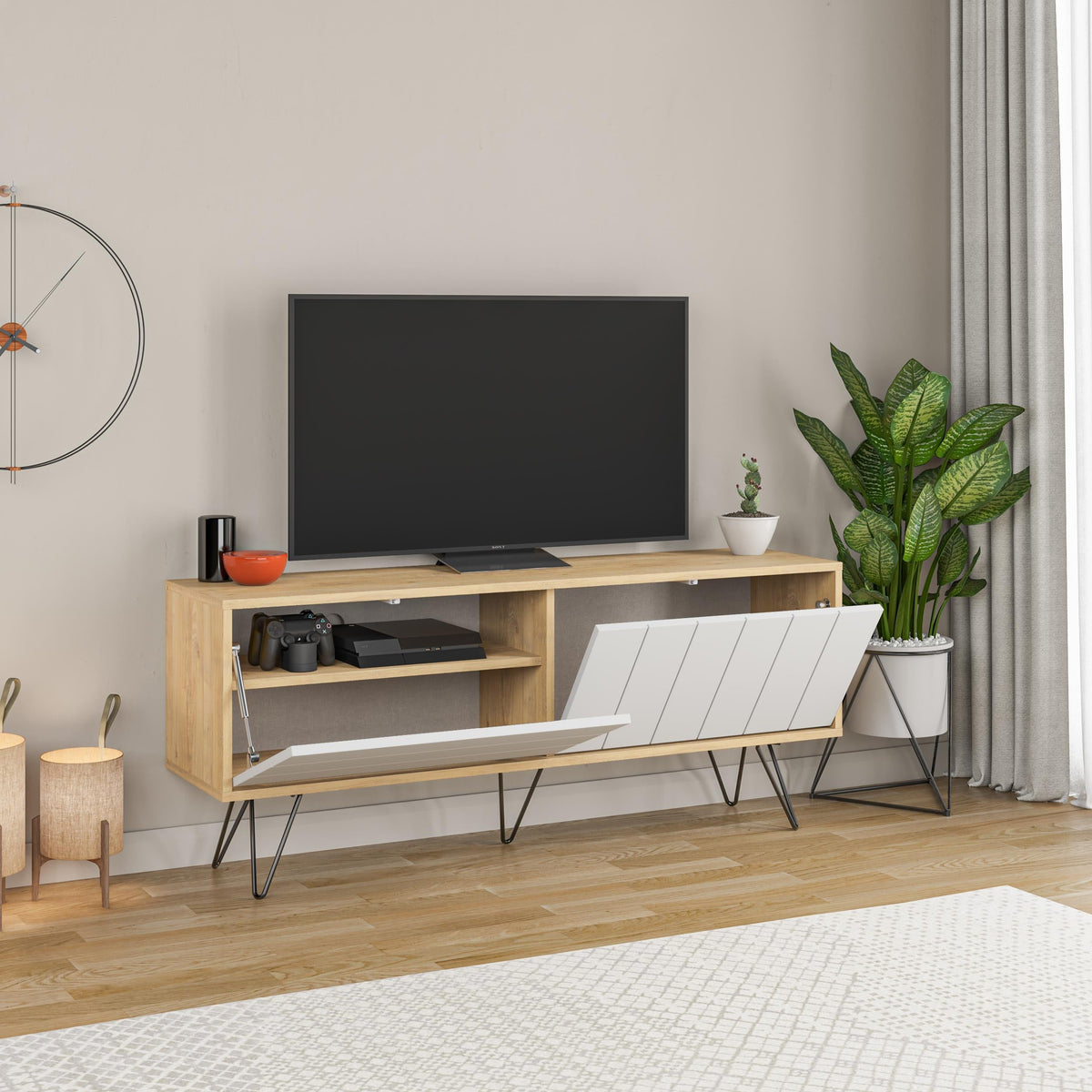 Decortieliving - Picadilly Modern TV Stand Multimedia Centre With Storage Cabinet 139cm