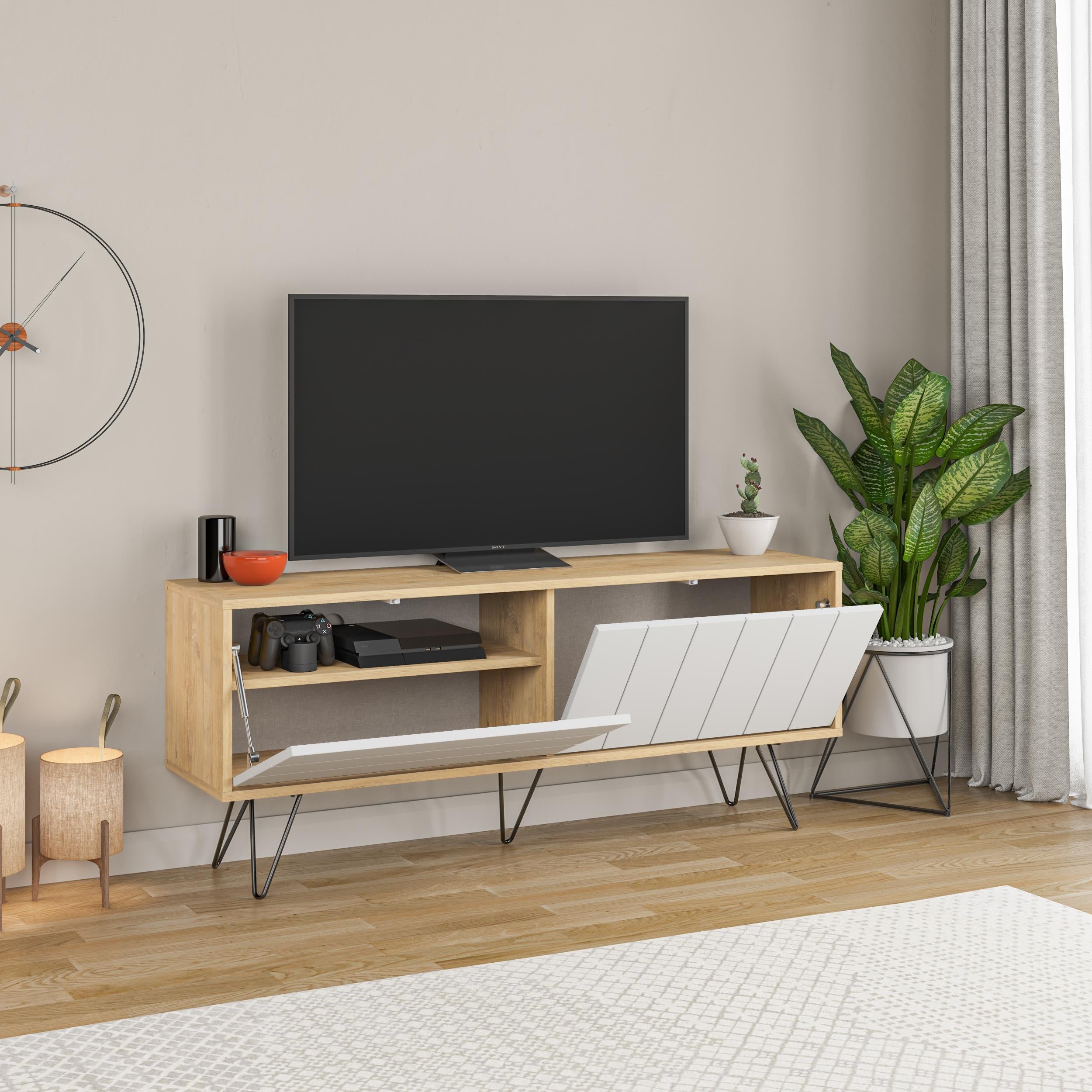 Decortieliving - Picadilly Modern TV Stand Multimedia Centre With Storage Cabinet 139cm