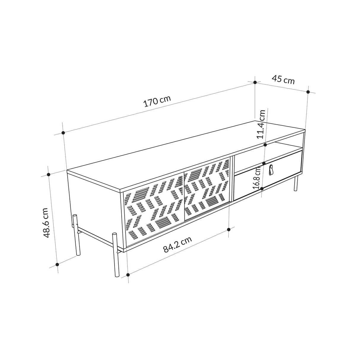Decortieliving - Dionysos Modern TV Stand Multimedia Stand TV Unit With Storage Cabinet 170cm