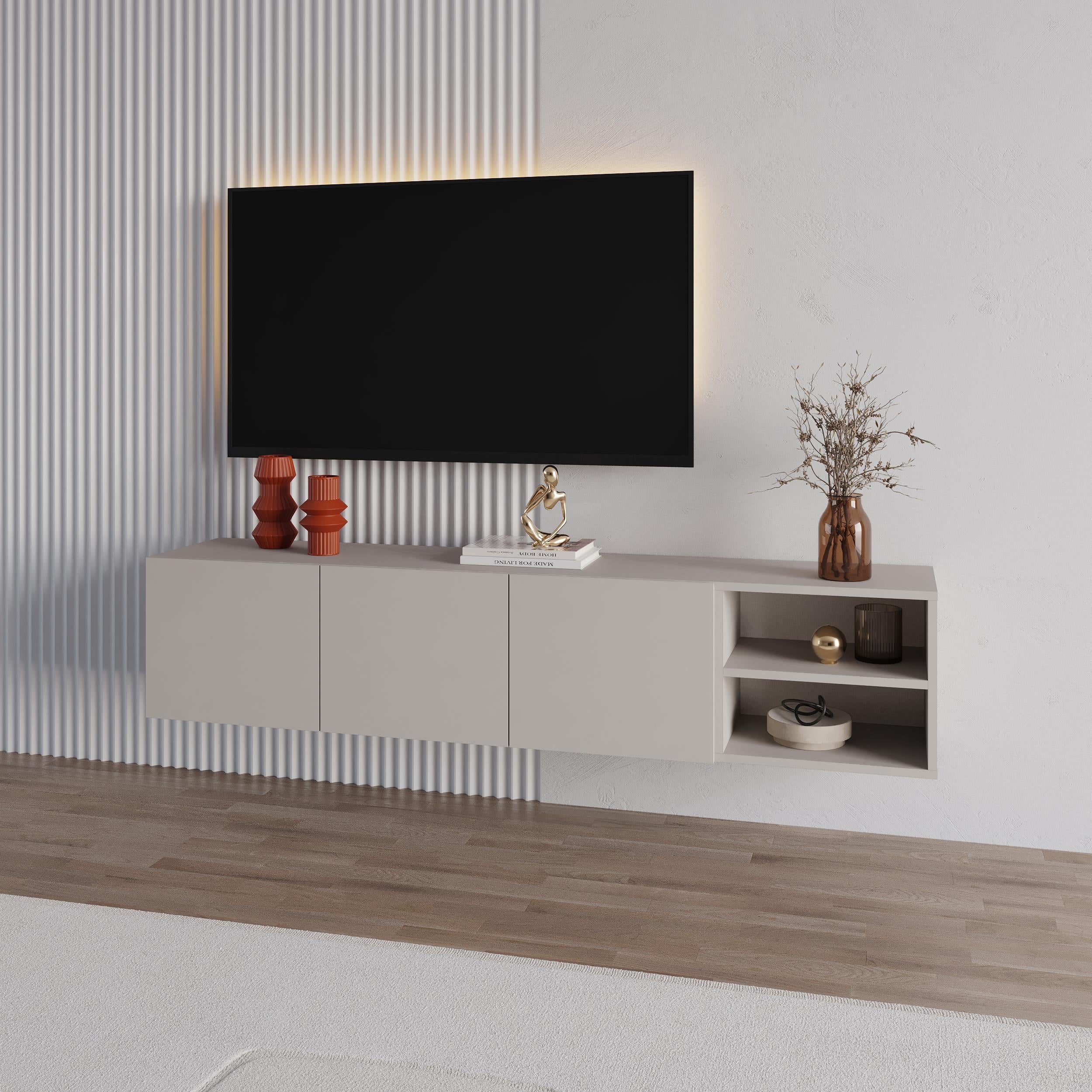 Meuble TV Conrad – 180 cm – 3 portes à fermeture amortie, centre de divertissement mural
