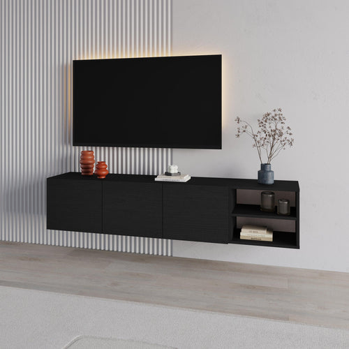 Meuble TV Conrad – 180 cm – 3 portes à fermeture amortie, centre de divertissement mural