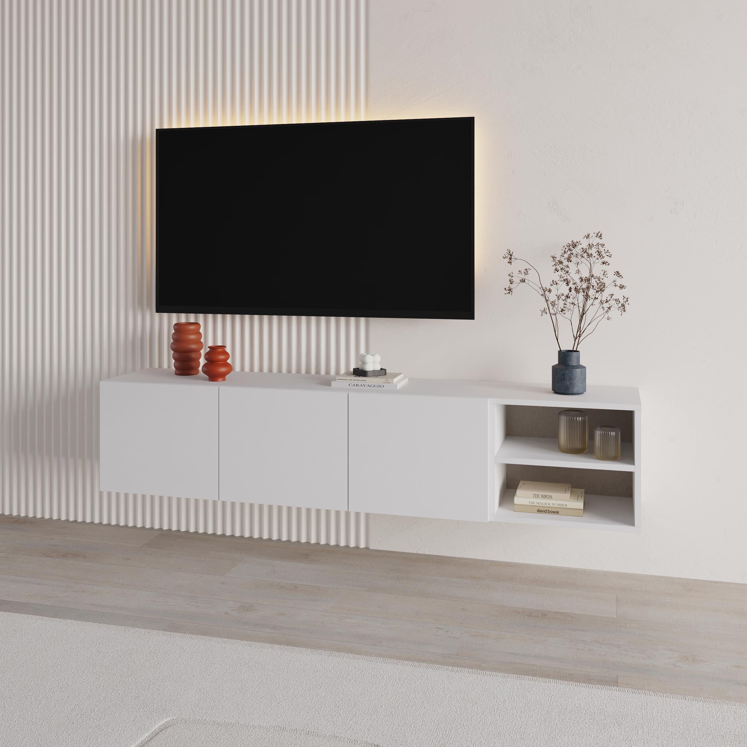 Meuble TV Conrad – 180 cm – 3 portes à fermeture amortie, centre de divertissement mural