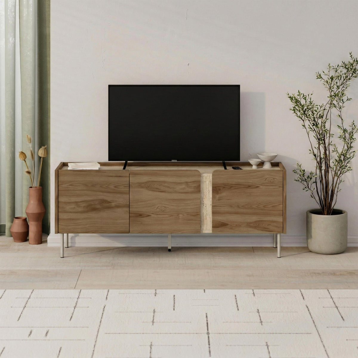 Decortieliving - Norm TV Unit 3 Doors Natural Oak-Sandstone 140 cm