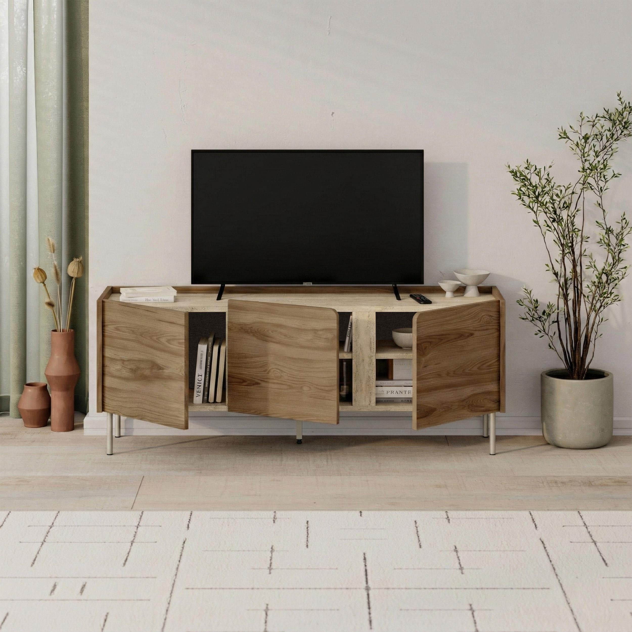 Decortieliving - Norm TV Unit 3 Doors Natural Oak-Sandstone 140 cm